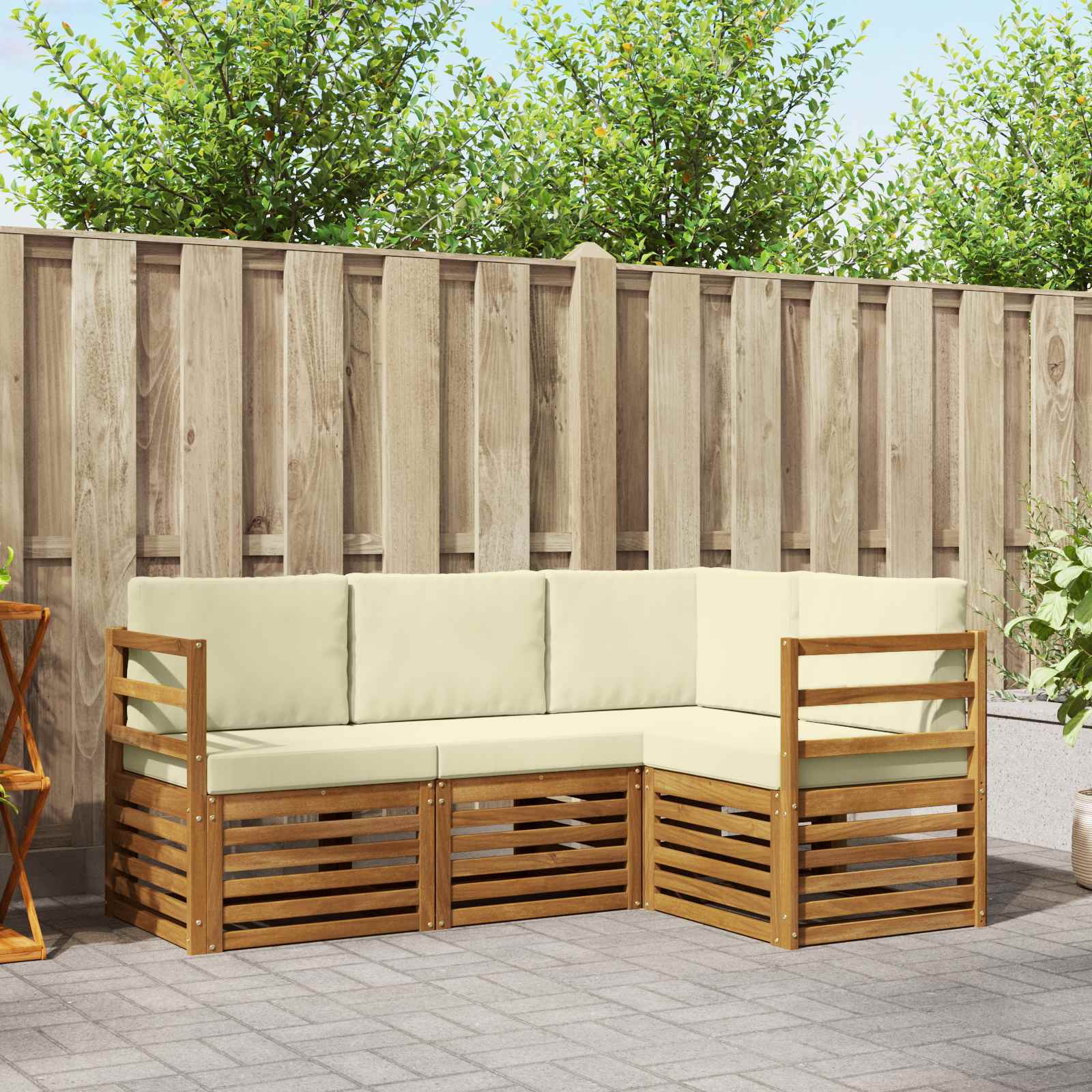 Zestawy sof 4 pcs Naturalny i Kremowy Lite Drewno Akacji vidaXL