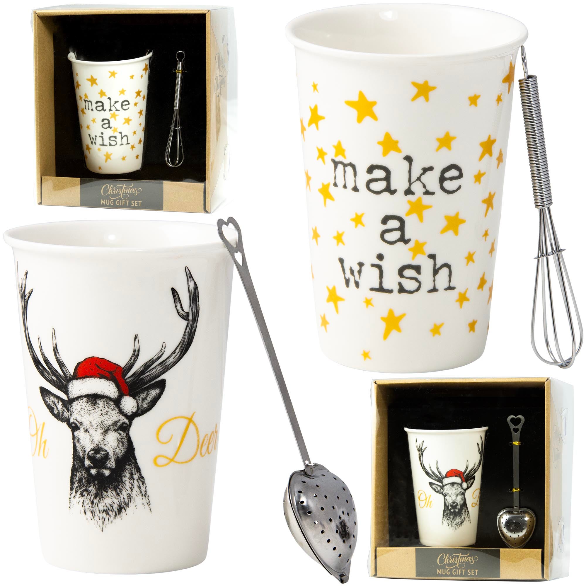 KUBEK ŚWIĄTECZNY PORCELANOWY ZESTAW + ZAPARZACZ/MIESZADEŁKO