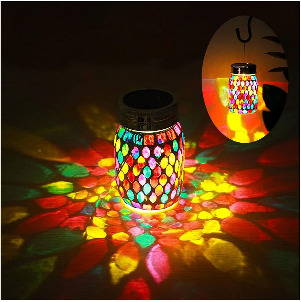 Wisząca lampa ogrodowa z mozaiką solarną, wodoodporna, dekoracyjna lampa ogrodowa, do ogrodu, na patio, podjazd i dziedziniec, czerwona