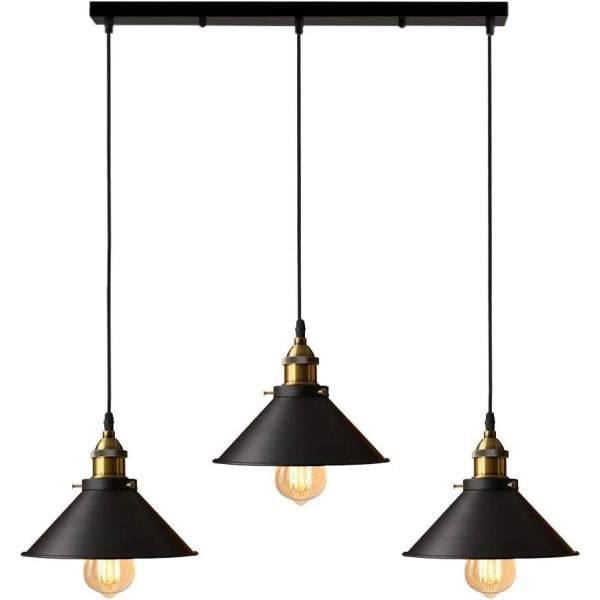 3 lampy lub lampy wiszące w stylu industrialnym Design Edison, lampy wiszące metalowe o wysokości 50 cm, Ø 22 cm, czarne