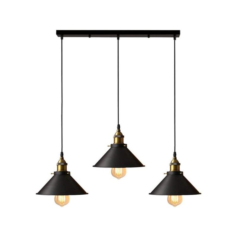 3 lampy lub lampy wiszące w stylu industrialnym Design Edison, lampy wiszące metalowe o wysokości 50 cm, Ø 22 cm, czarne