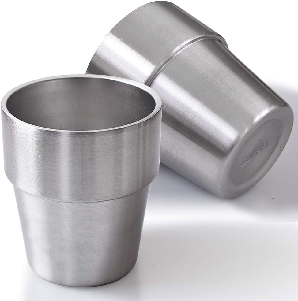 Zestaw 2 kubków ze stali nierdzewnej o pojemności 300 ml – podwójne ścianki – do grilla, domu, biura, na imprezę, do jazdy samochodem