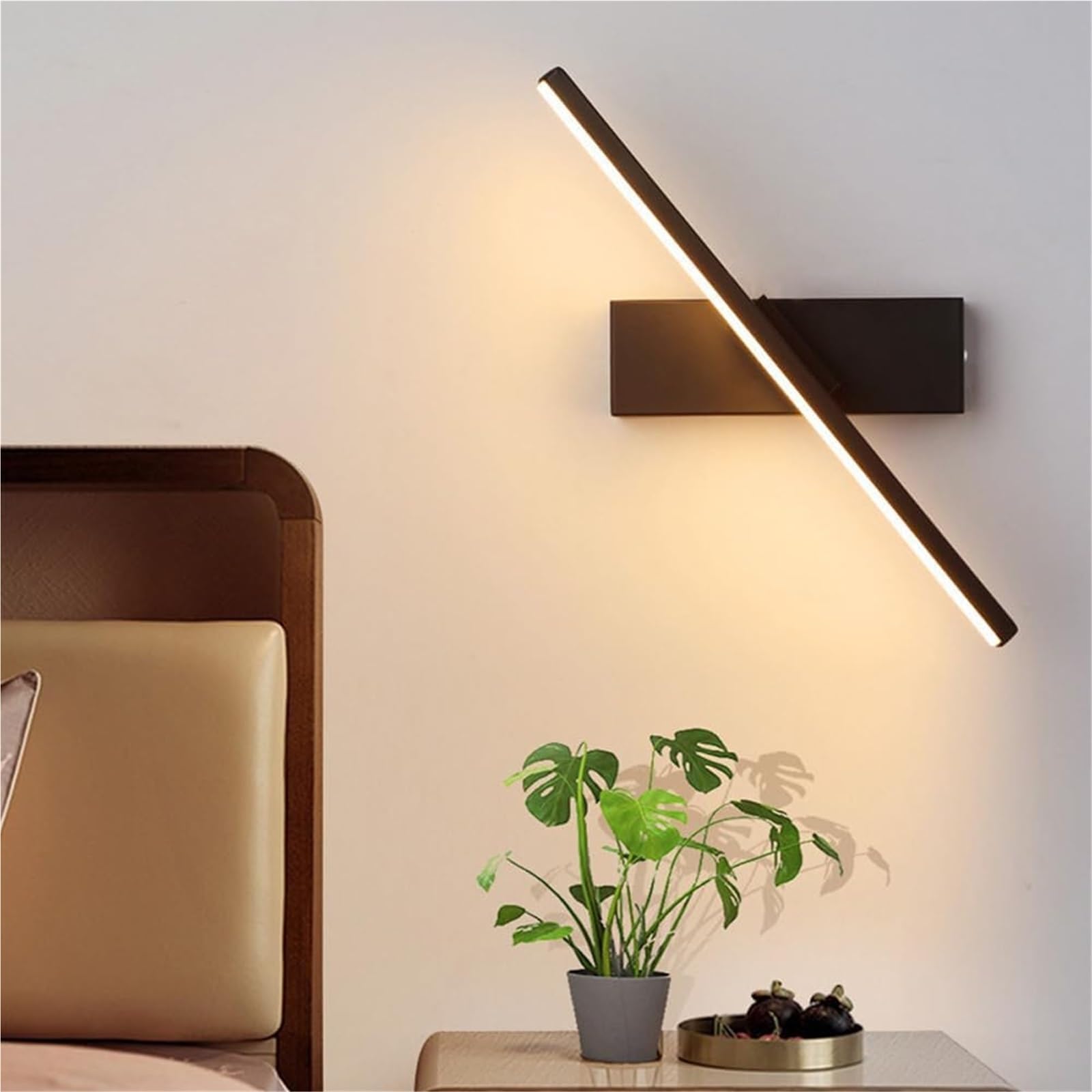 Nowoczesna wpuszczana lampa ścienna LED, wewnętrzna lampa ścienna, odpowiednia do sypialni, salonu, przedpokoju, czarna-30CM, trójkolorowa