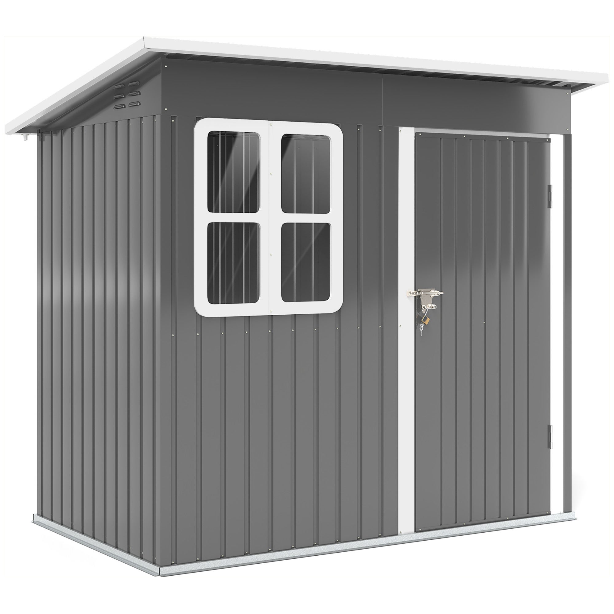 Outsunny szopa na narzędzia 2,55m², szopa ogrodowa z dwuspadowym dachem, 221 x 133 x 190/173 cm, szopa na narzędzia z zamykanymi drzwiami, oknem