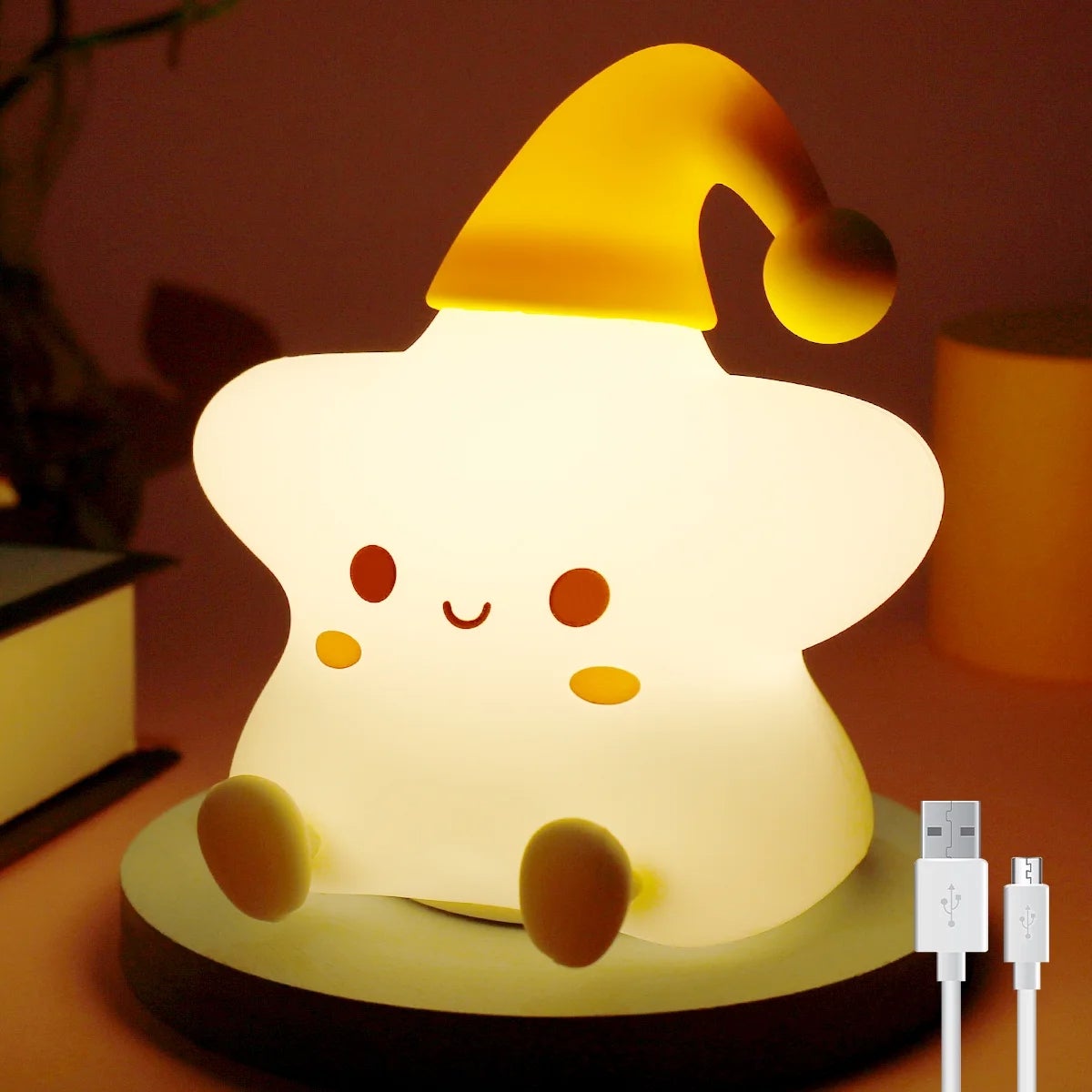 OBOSOE Lampka nocna LED do sypialni, silikonowa lampka nocna, ładowana przez USB, 7 kolorów, timer 30/60 min, prezent na Boże Narodzenie