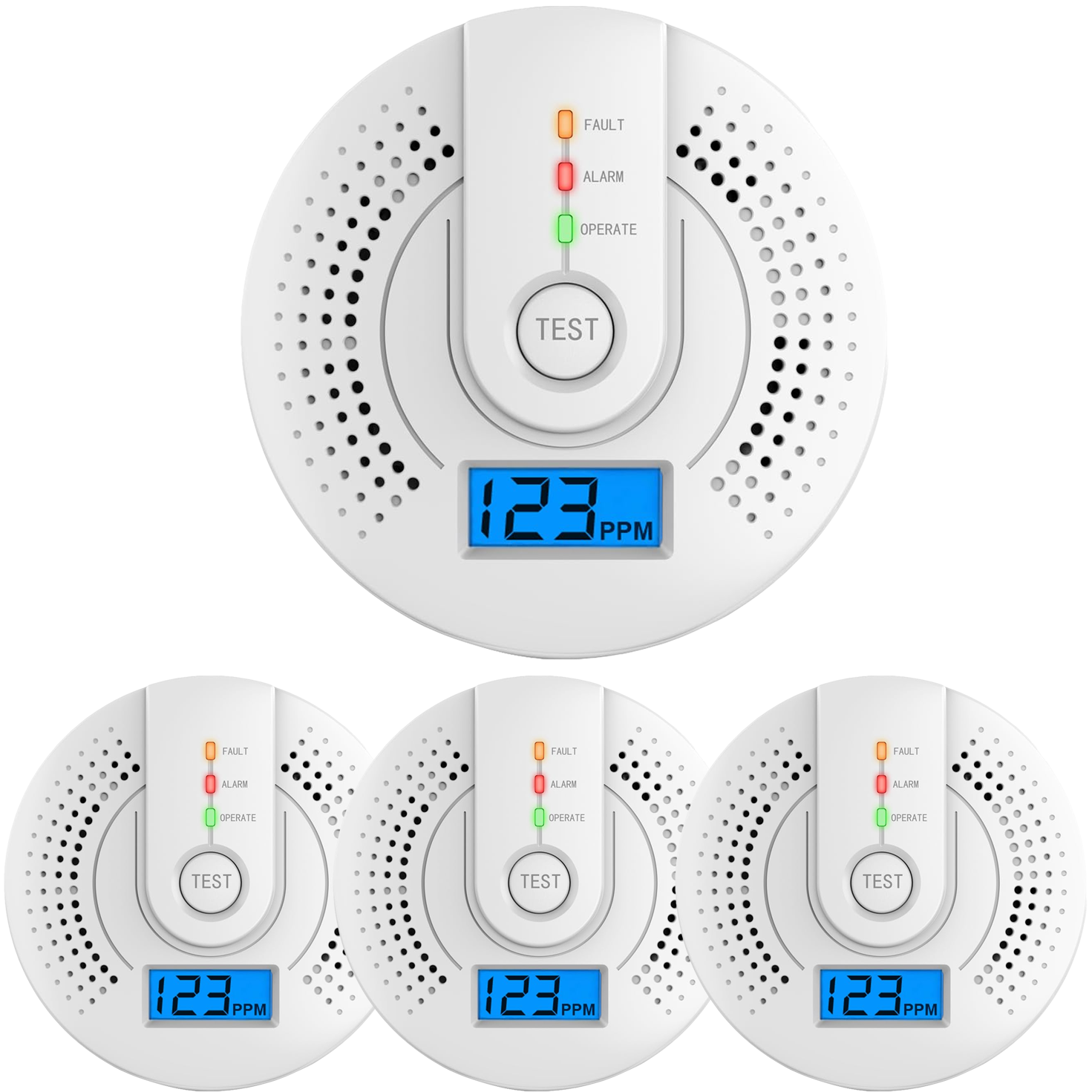 Czujnik tlenku węgla, 4 sztuki, alarm tlenku węgla z cyfrowym wyświetlaczem LED i alarmem dźwiękowym, 96 x 31 mm (bez baterii)