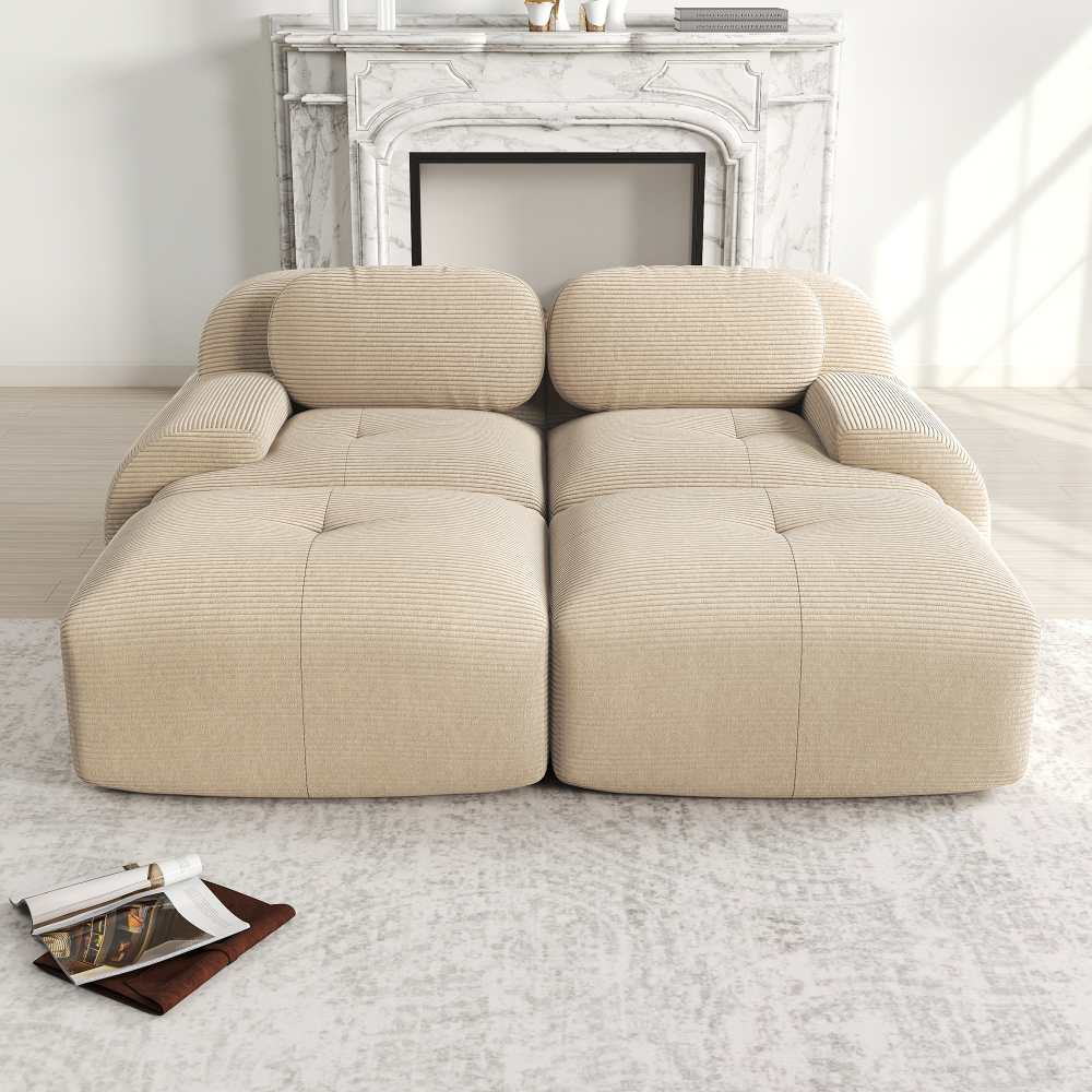 Modułowa sofa 2-osobowa z kordu z szezlongiem, ergonomiczna i antypoślizgowa
