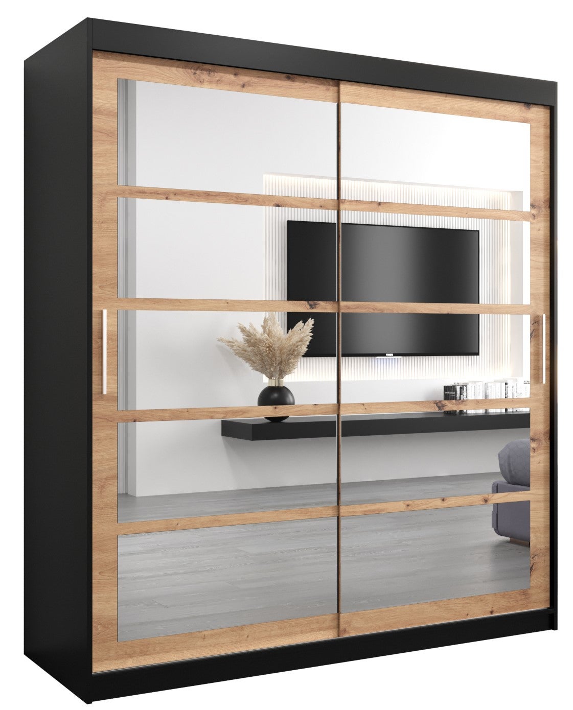 Szafa przesuwna garderoba ROMA 2 180 x 62 x 200 cm Czarny + Artisan - Abiks Meble