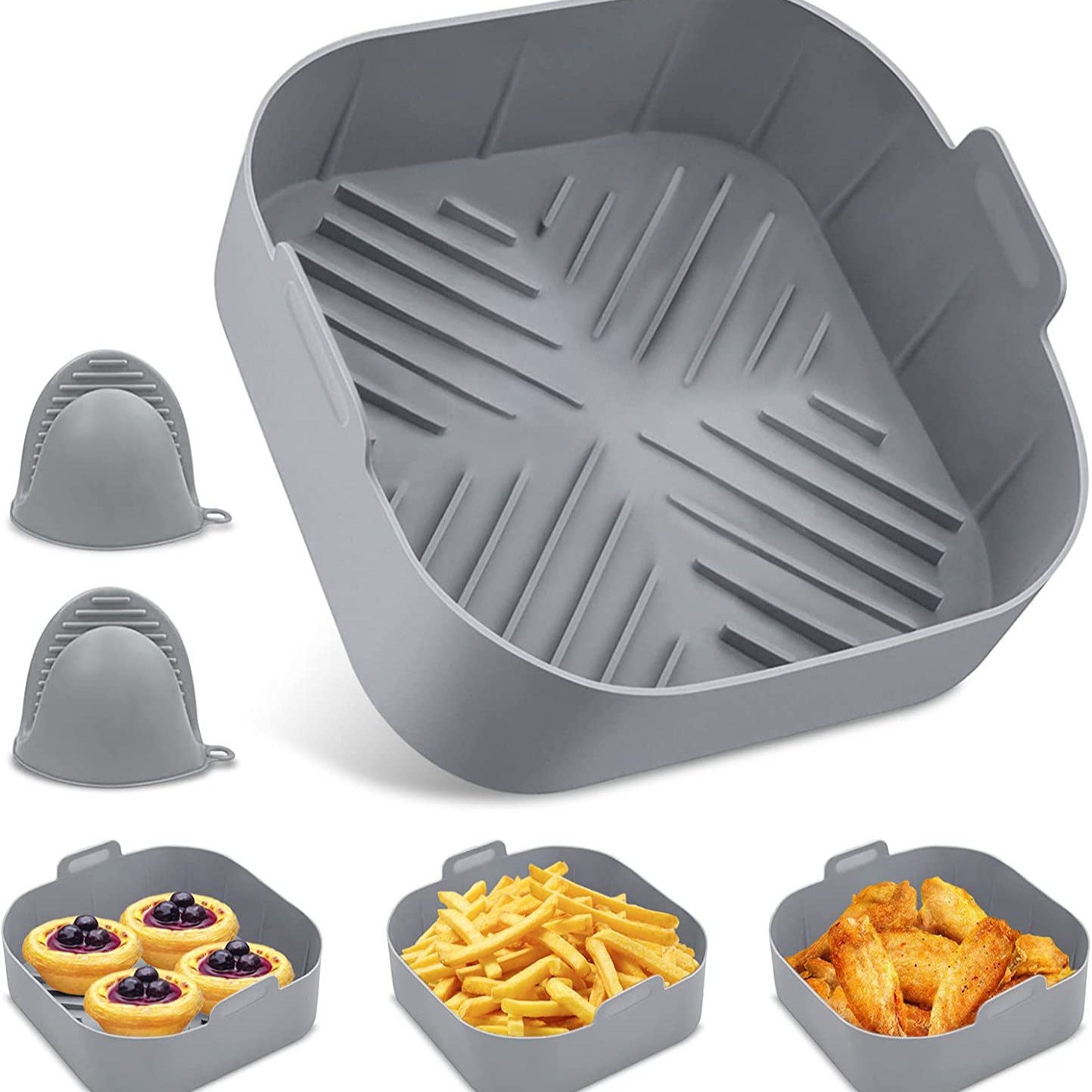Zestaw 3 silikonowych foremek do frytkownicy powietrznej - 21 x 7 cm - akcesoria do frytkownicy powietrznej