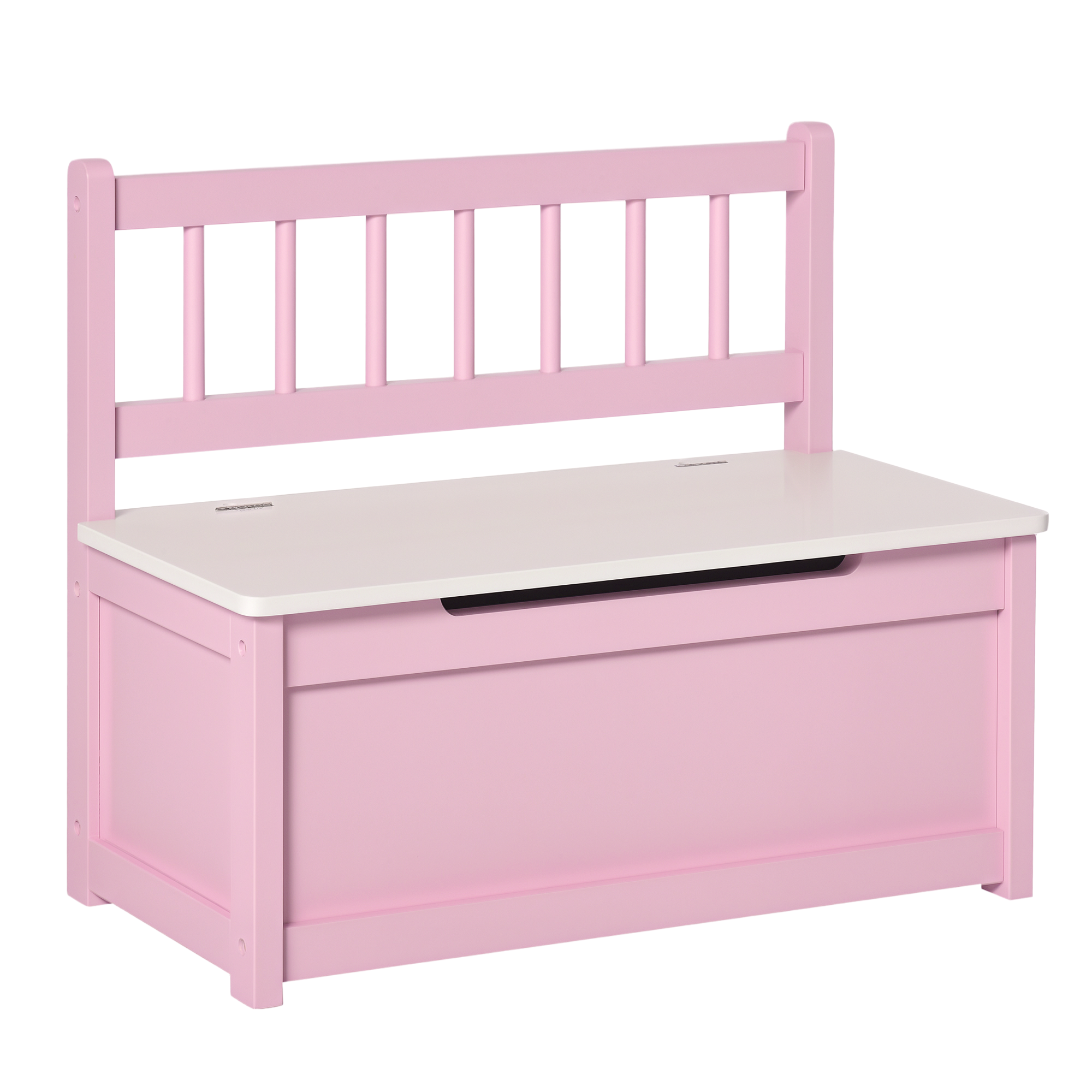 2 w 1 Drewniana skrzynia na zabawki, ławka ze schowkiem, skrzynia do przechowywania szafka Organizer z Bezpieczeństwo Pneumatic Drążek, Pink