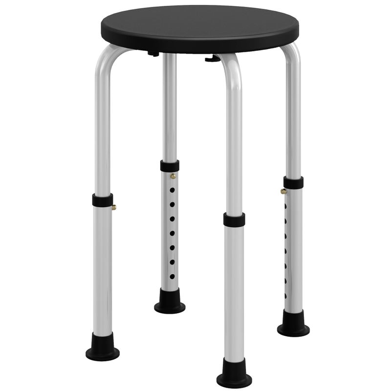 Taboret prysznicowy antypoślizgowy, regulowany w 8 wysokościach, wykonany z aluminium i PE, 32,5 x 41 x 35,5-54 cm, czarny