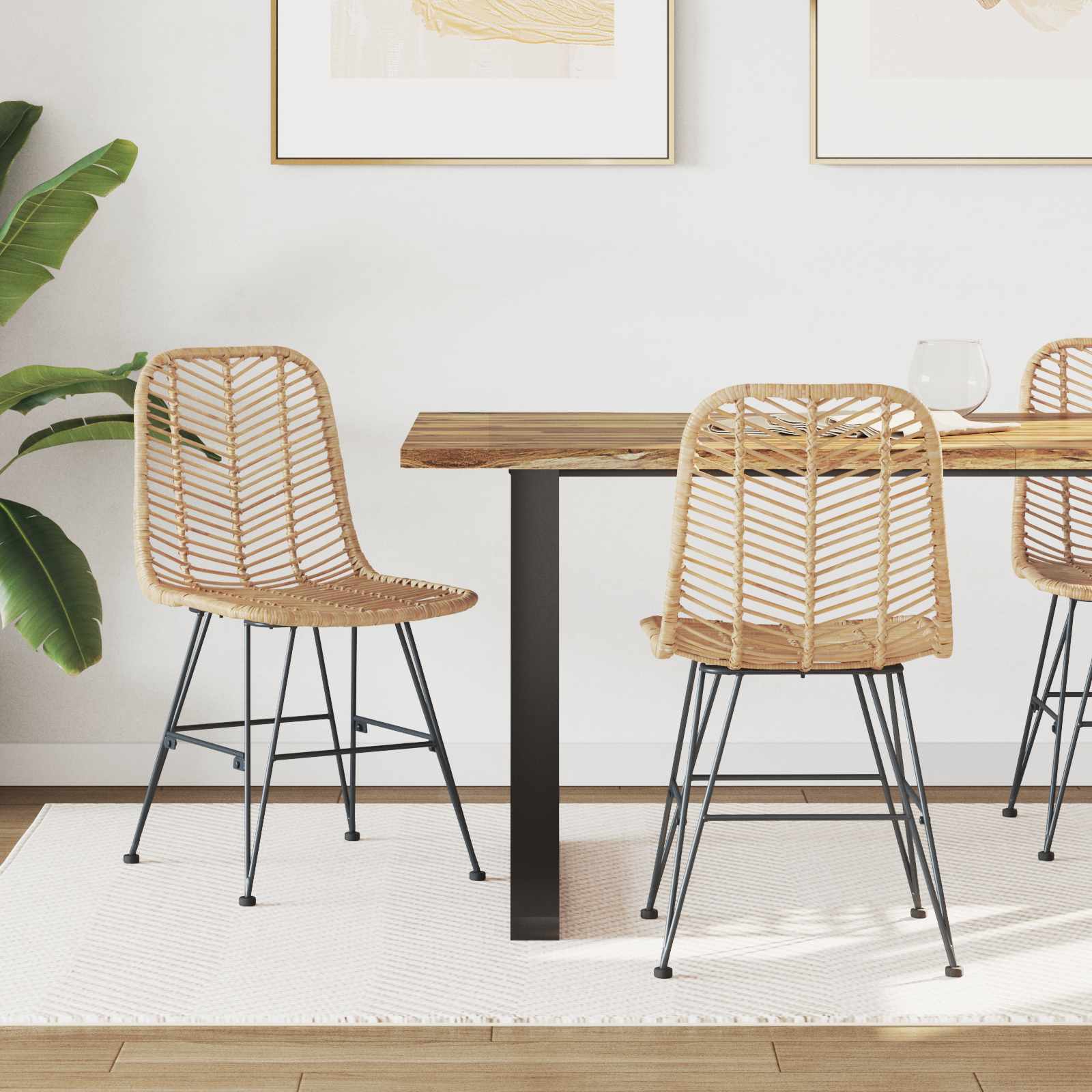 Krzesło jadalniane 2 pcs Rattan i żelazo Naturalny vidaXL