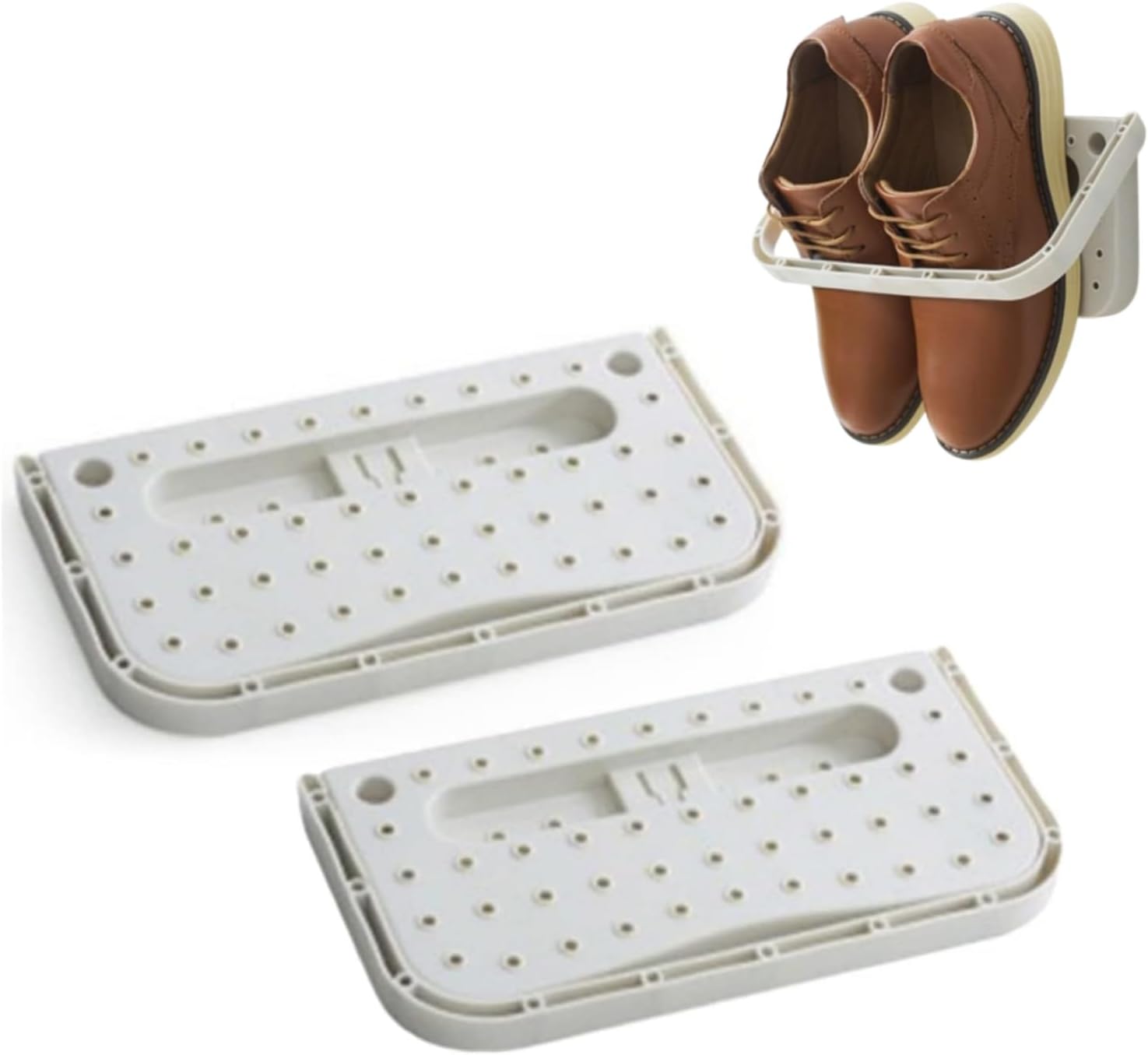 (28x14cm) Składany wiszący plastikowy stojak na buty montowany na ścianie (biały)
