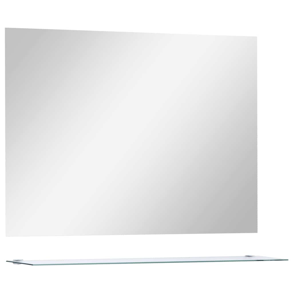 Lustro Łazienkowe Ścienne 80x60 cm z Półką ze Szkła Hartowanego Srebrne