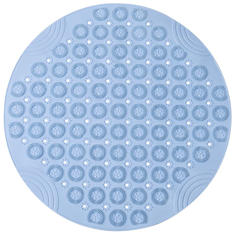 Okrągła mata do kąpieli z PVC do masażu 55 x 55 cm, antypoślizgowa mata podłogowa z przyssawkami szybkoschnąca z otworami drenażowymi, niebieska