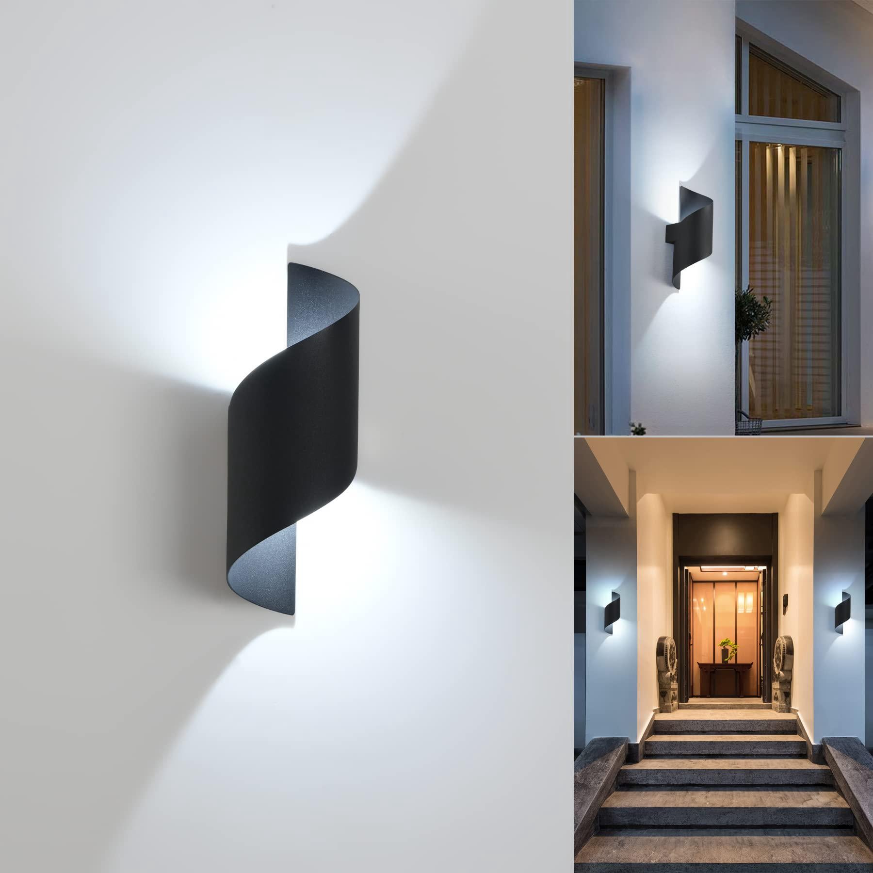 Kinkiet LED 10 W IP65 do użytku wewnątrz i na zewnątrz, 6000 K, zimna biel, nowoczesne oświetlenie bezpośrednie/pośrednie, czarny metal do salonu, syp