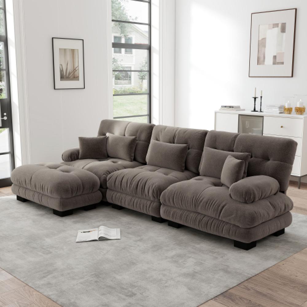 Narożna sofa Cloud do salonu, podwójna sofa z tkaniny szenilowej z 3 poduszkami lędźwiowymi i 3 poduszkami dekoracyjnymi, rama z litego drewna