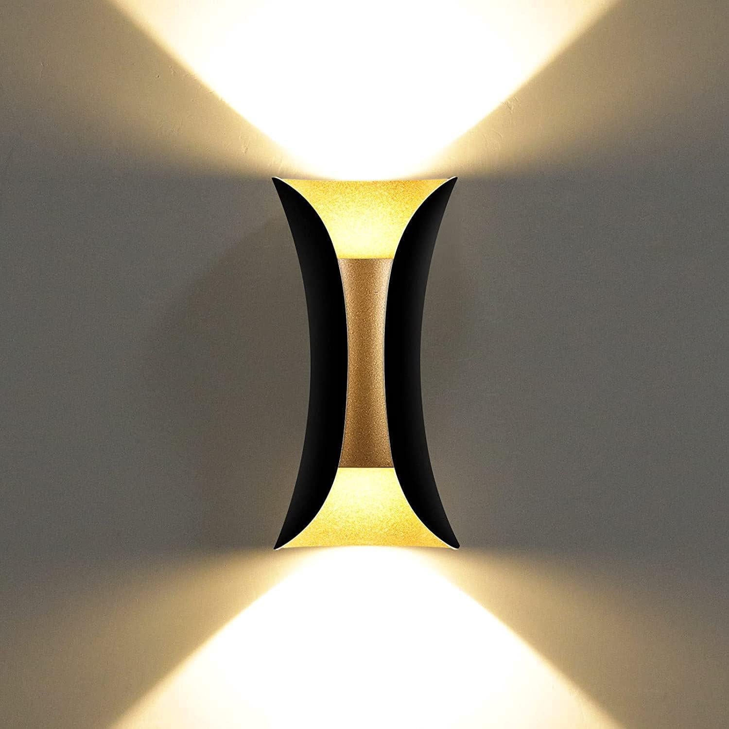 Nowoczesna kreatywna lampa ścienna LED 10W, wodoodporna IP65, aluminiowa, myjka LED, wewnętrzna i zewnętrzna, czarna + złota