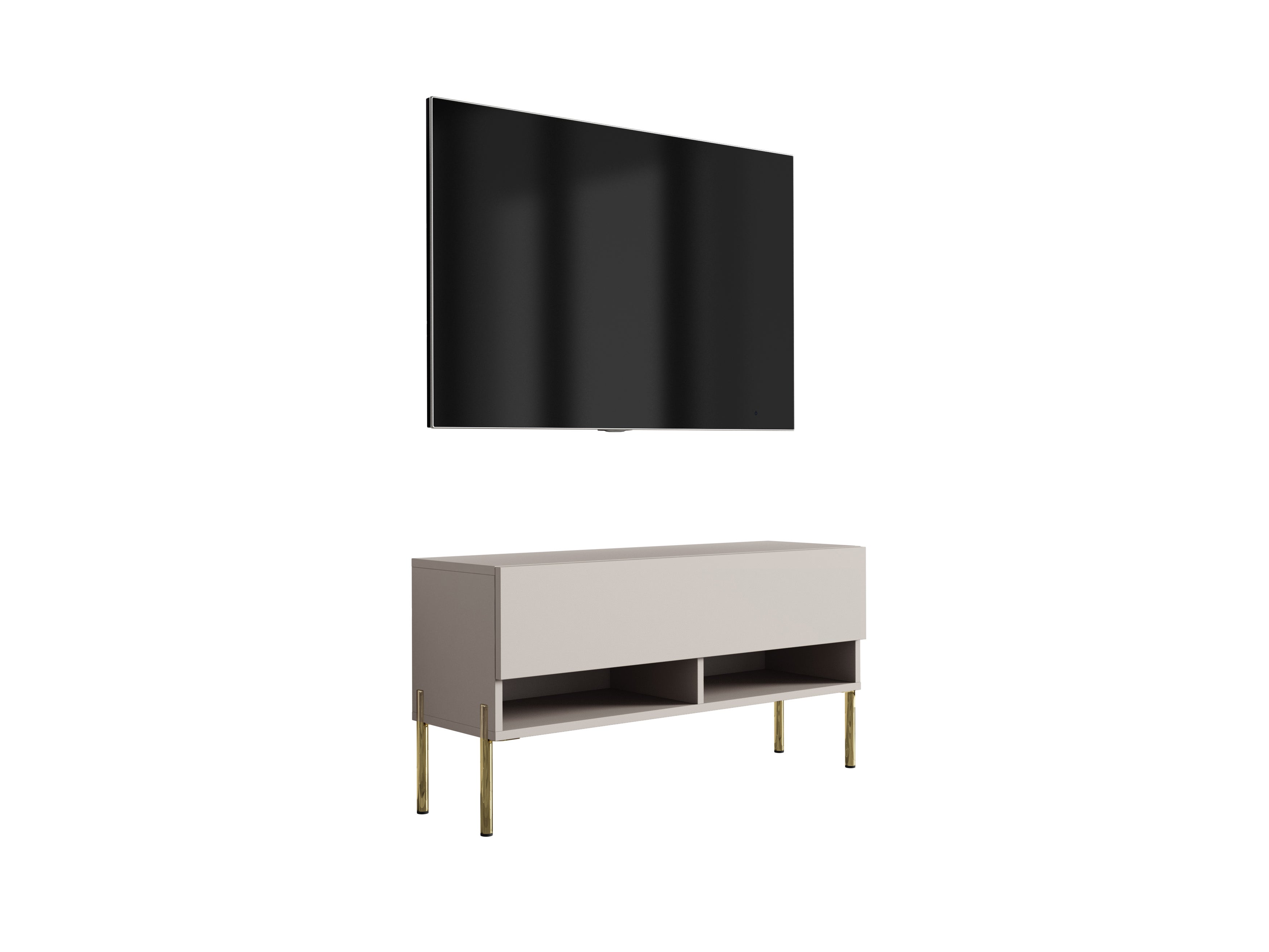 Szafka pod telewizor 100 cm Kaszmir, nóżki proste złote, 100 × 32 × 52 cm