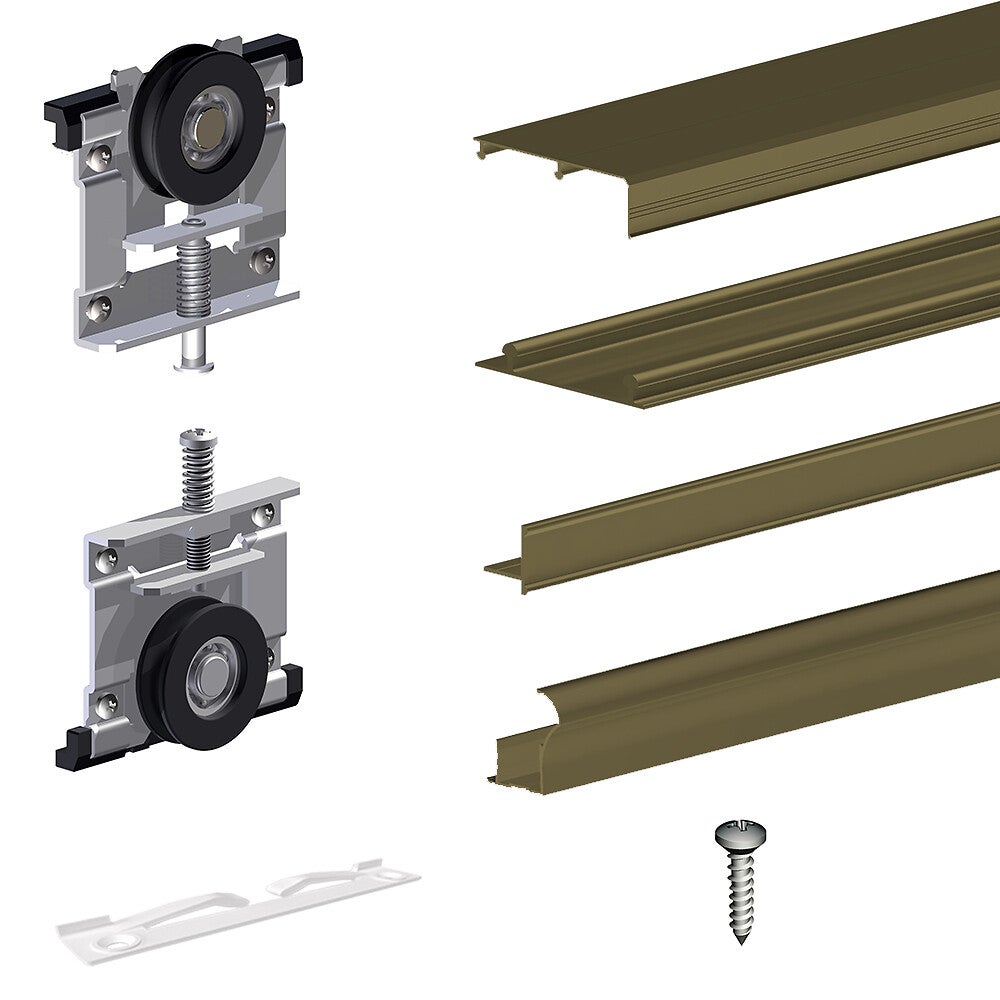 System do drzwi przesuwnych w szafie SLID’UP 220 na 2 skrzydła, grubość drzwi 18 mm, długość prowadnicy 180 cm, kolor ol