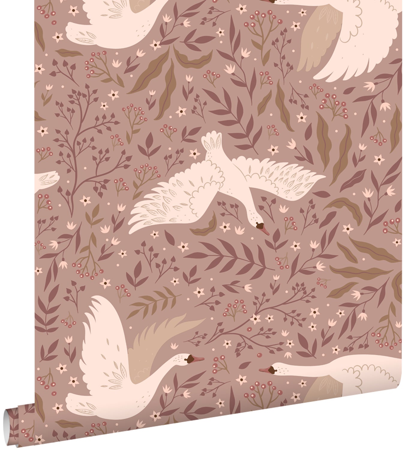 Tapeta łabędzie fioletowy mauve - 0.53 x 10.05 m - ESTAHOME