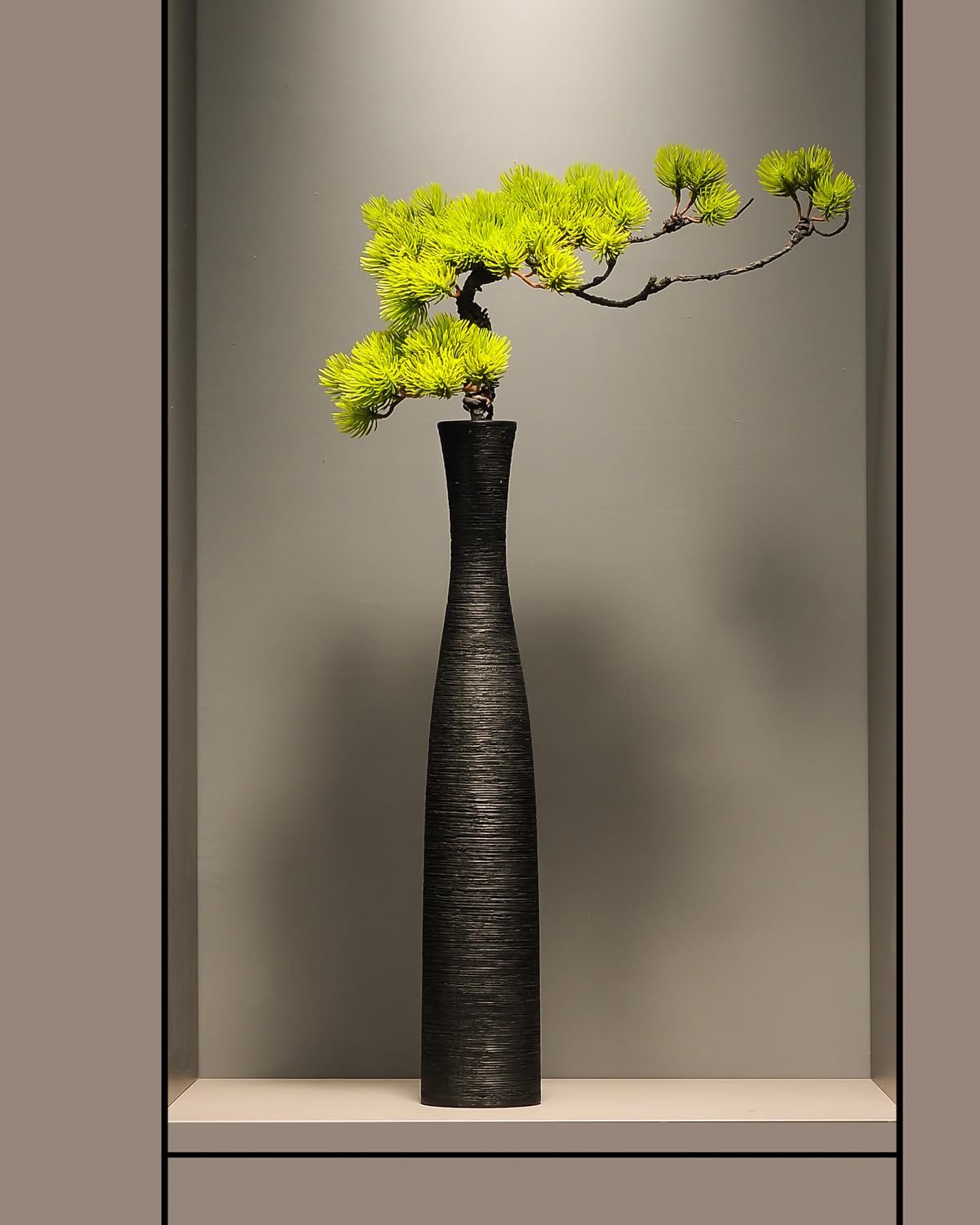 Czarny ceramiczny wazon podłogowy, wysokość 52 cm, dekoracyjny, nowoczesny rustykalny design na suszone kwiaty i gałęzie