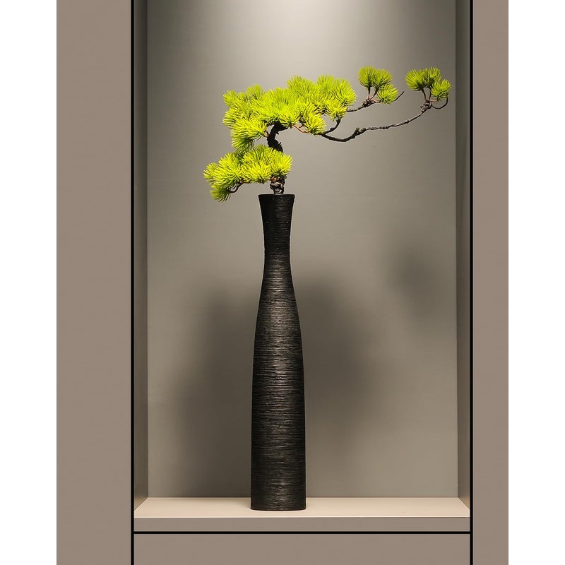 Czarny ceramiczny wazon podłogowy, wysokość 52 cm, dekoracyjny, nowoczesny rustykalny design na suszone kwiaty i gałęzie