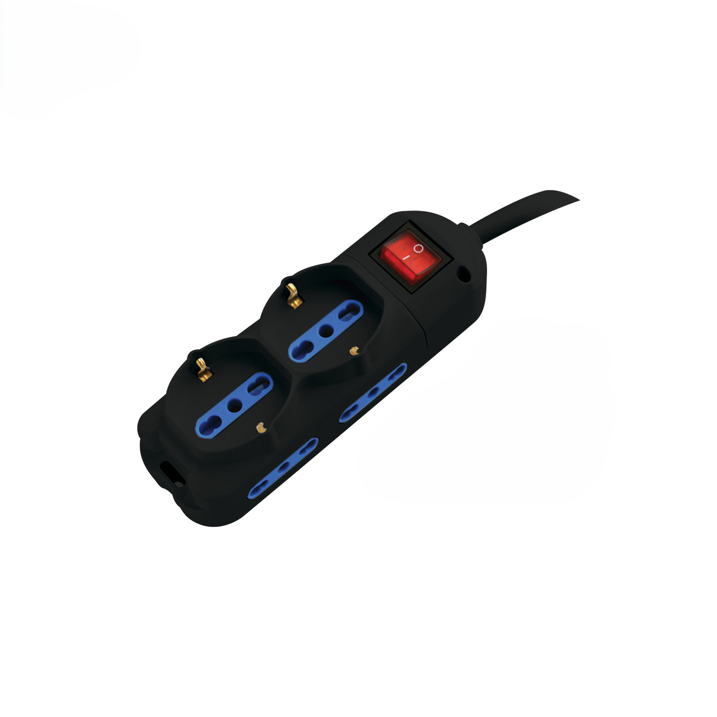 Alcapower Listwa zasilająca 6 gniazd, 4 gniazda 10/16A i 2 Schuko, kabel 1,5m, wtyczka 16A 90 stopni, podświetlany wyłącznik, kolor czarny