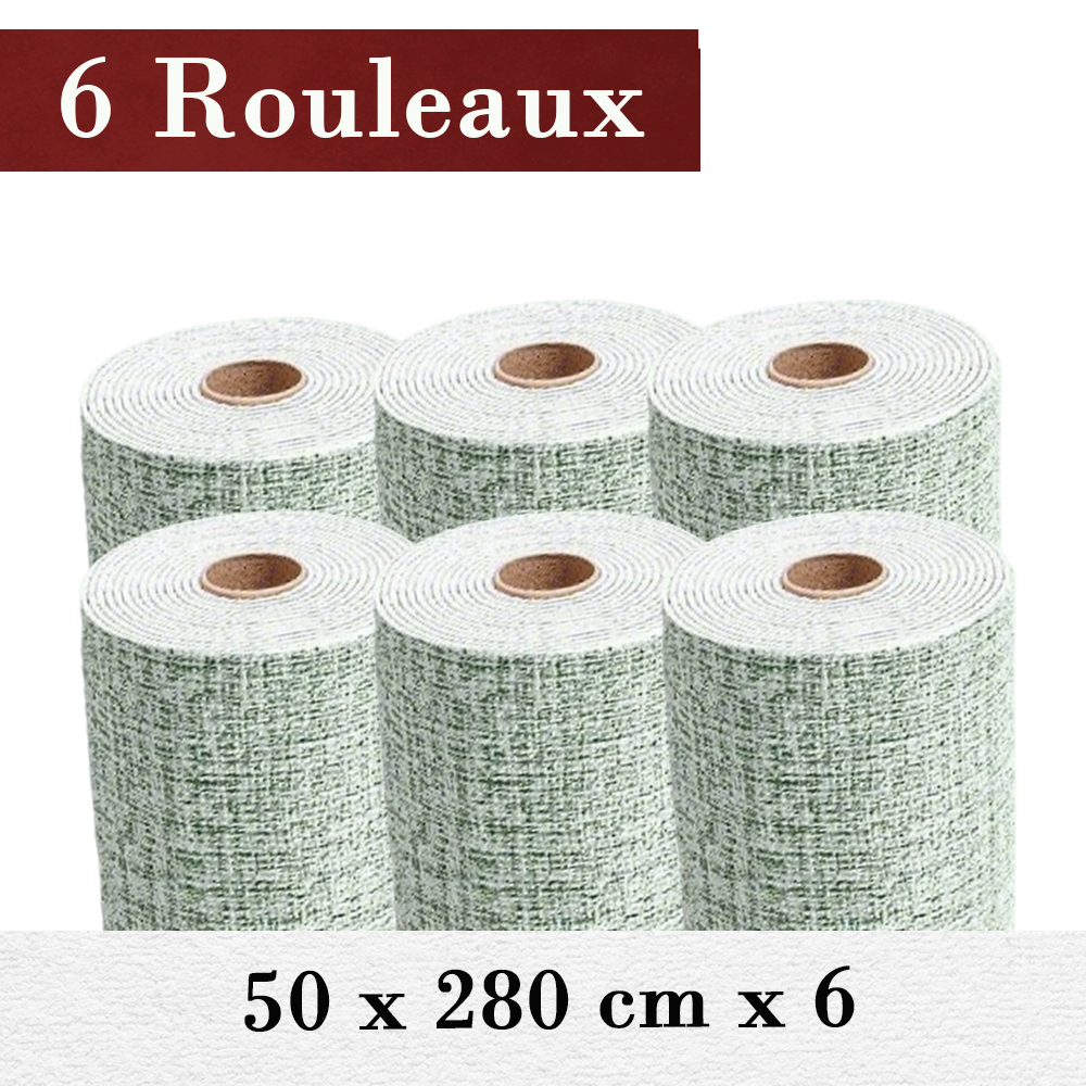 6 x Samoprzylepne rolki tapety, wodoodporne i odpornościowe na wilgoć, styl lniany, do wnętrz domowych 50 x 280 cm zielony