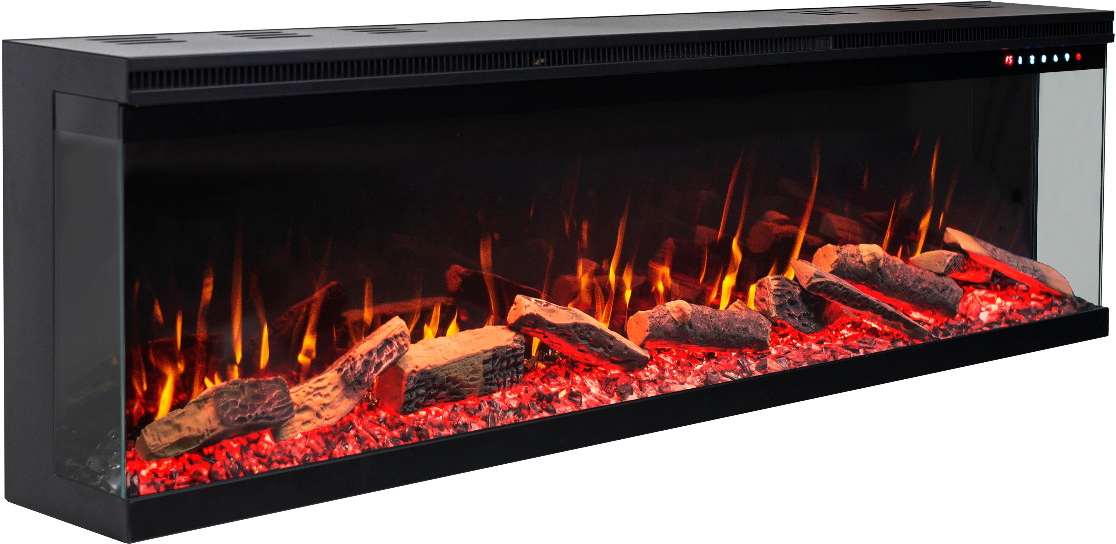 Trójstronny kominek elektryczny AFLAMO Unique 183 - ogień premium - na ścianę i do zabudowy - 183x44x20 cm - kominek LED z grzaniem 750/1500 W