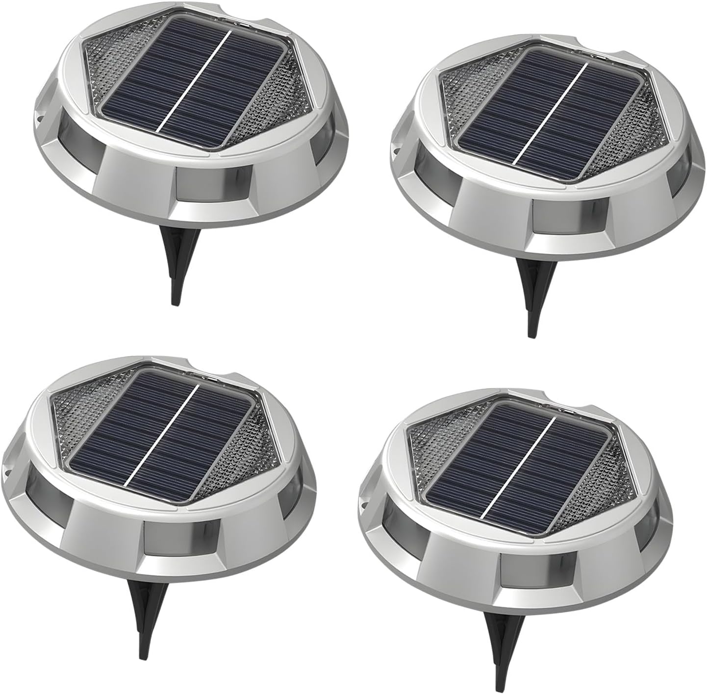 Zestaw 4 solarnych lamp ogrodowych z 3 trybami oświetlenia i możliwością zmiany koloru. Dynamiczne oświetlenie ścieżek i trawników.
