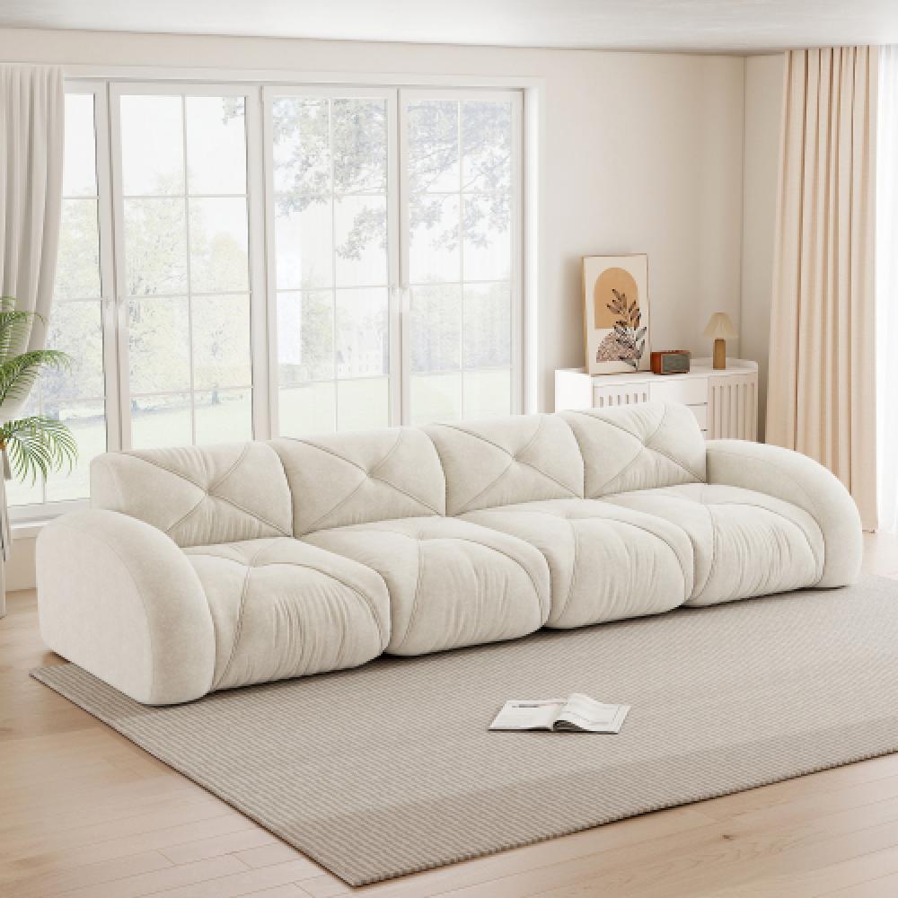 Sofa bezramowa, modułowa sofa 4-osobowa, pianka 32D o wysokiej gęstości, wygodna tkanina szenilowa, konstrukcja antypoślizgowa, nie wymaga montażu.