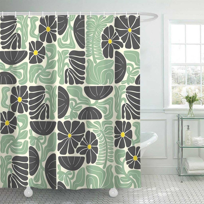 Zasłona prysznicowa boho vintage w kwiaty, wodoodporny poliester, 180x180 cm, z 12 haczykami (typ D)