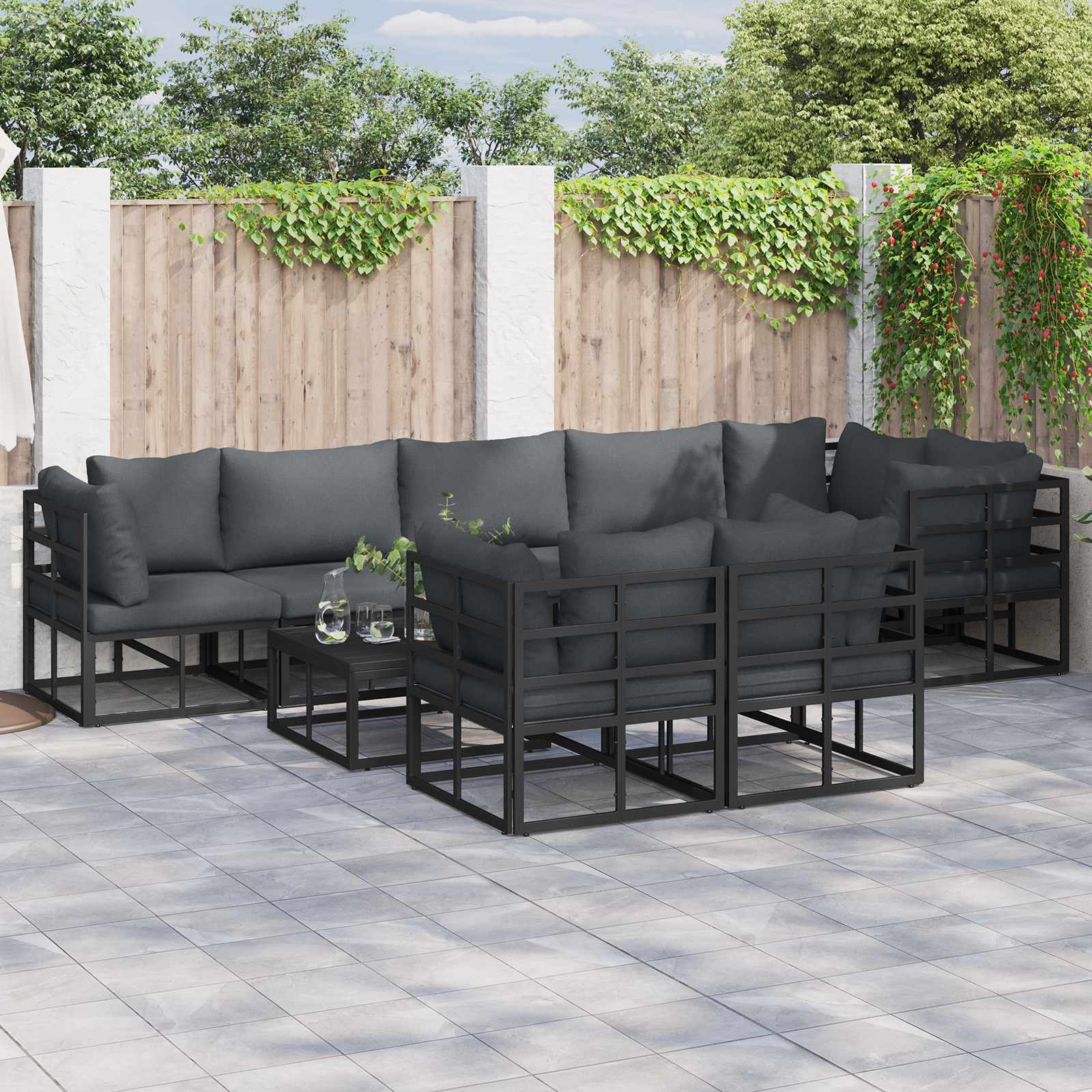 Zestaw Sof na Ogród z poduszką 8 pcs Czarny Aluminium vidaXL
