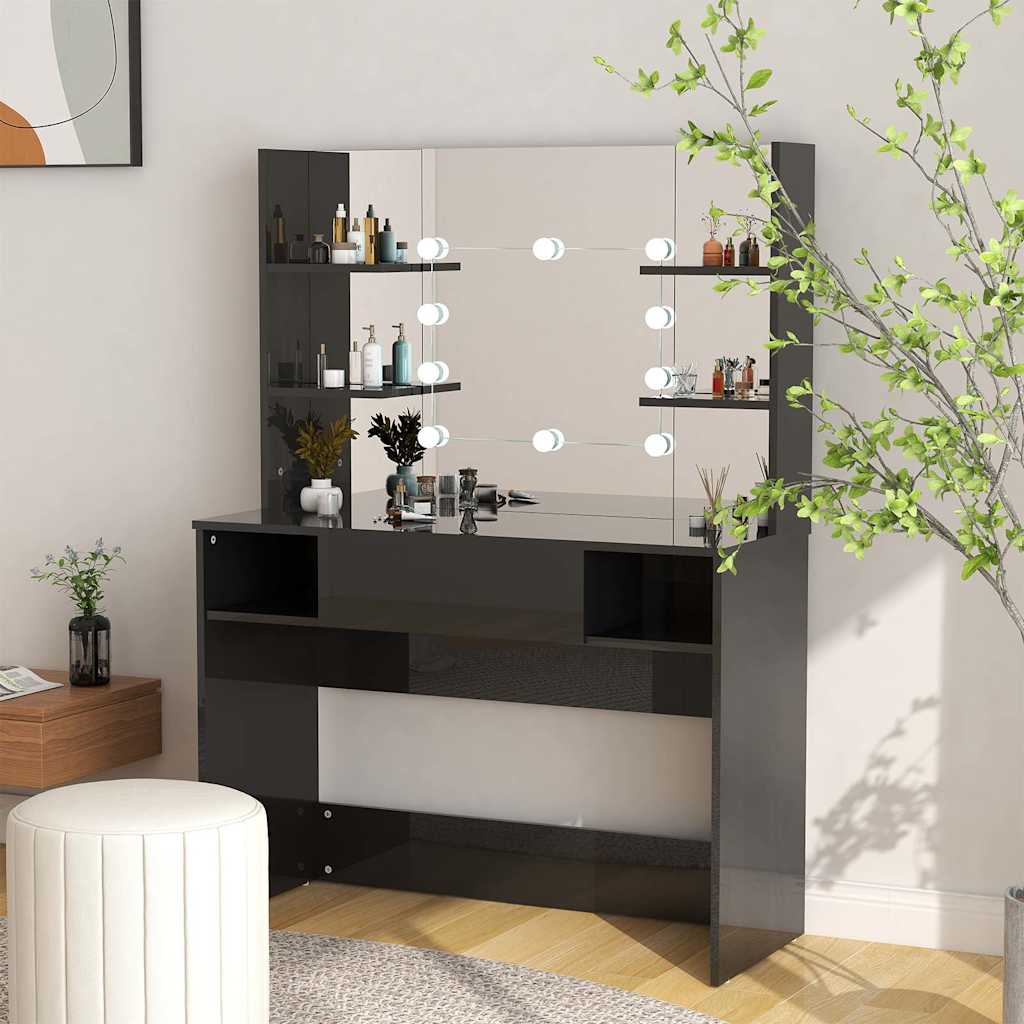 vidaXL Stolik do makijażu z LED, 100x40x135 cm, MDF, lśniący czarny
