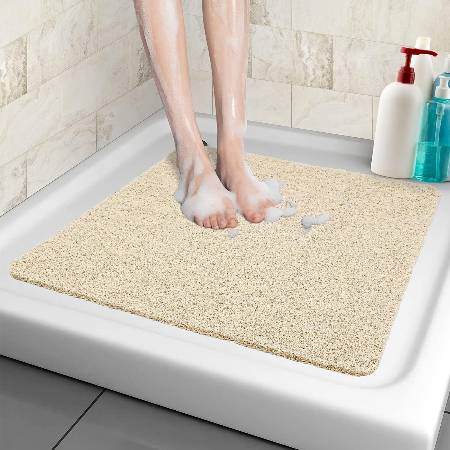 Antypoślizgowa mata pod prysznic, 60 * 60 cm, miękka i wygodna mata łazienkowa zapewniająca bezpieczeństwo z otworami drenażowymi, szybkoschnąca