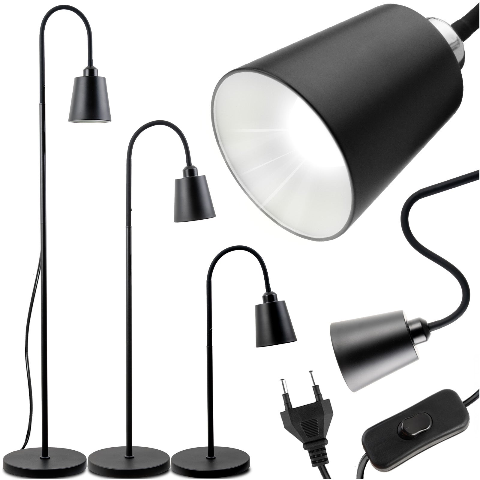 Lampa Stojąca Podłogowa Stołowa LED E27 Czarna z Regulacją Wysokości Kalso Lumiled