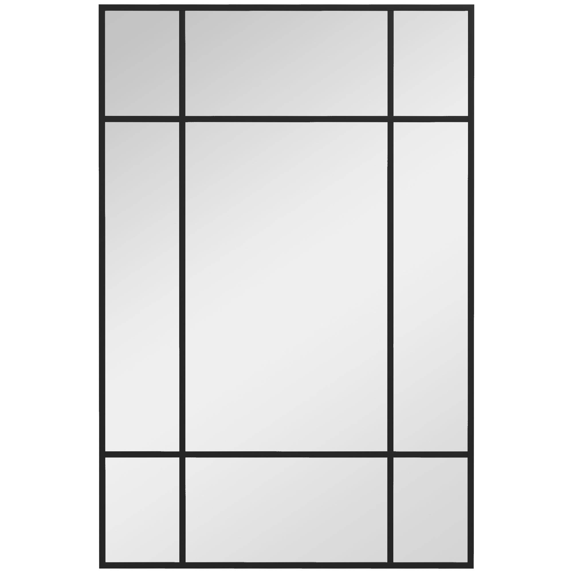Prostokątne lustro ścienne w stylu okiennym, poziome lub pionowe, z 4 haczykami, z czarnego metalu - 90x60 cm