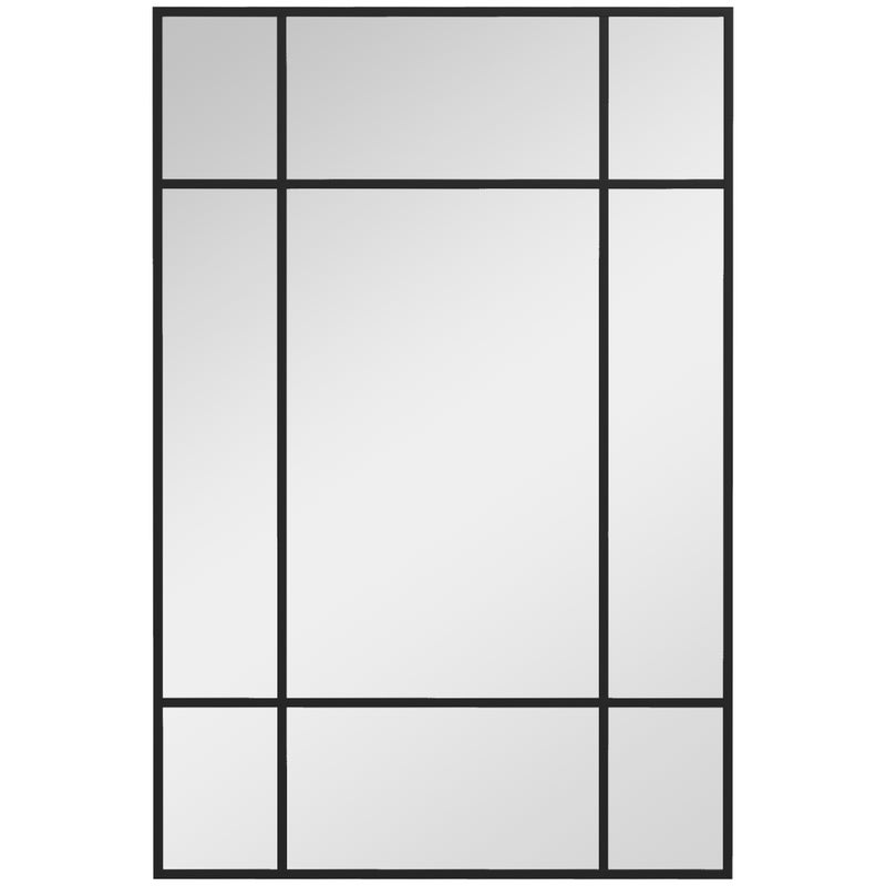 Prostokątne lustro ścienne w stylu okiennym, poziome lub pionowe, z 4 haczykami, z czarnego metalu - 90x60 cm