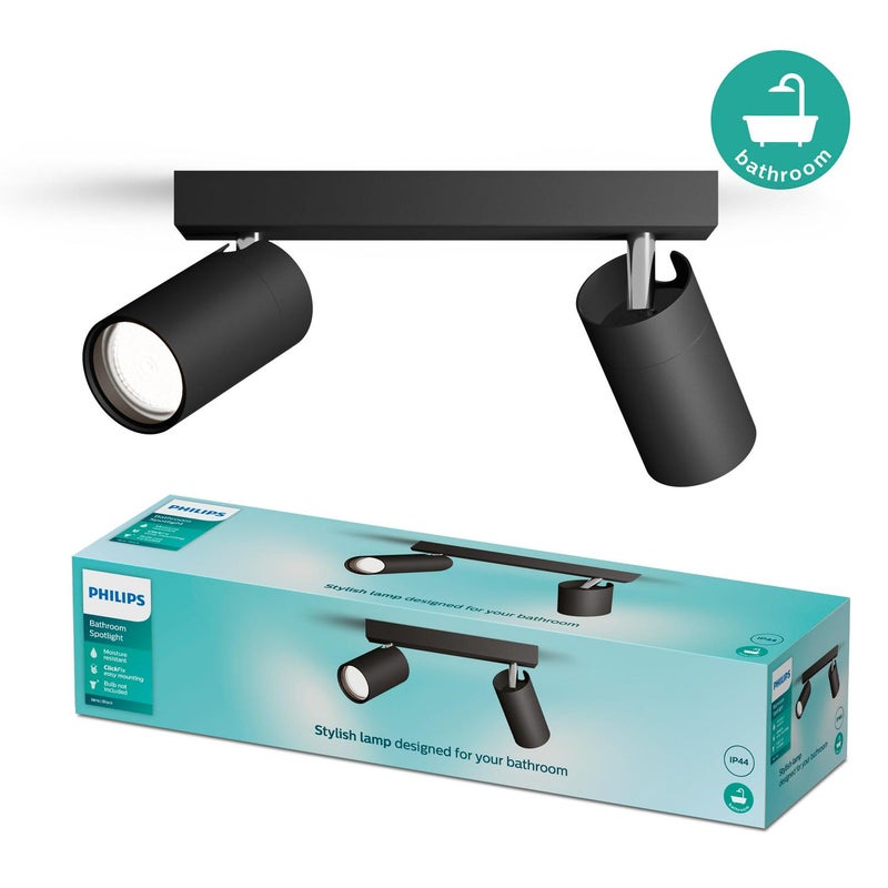 Lampa Sufitowa Reflektor 2x GU10 IP44 Czarna Idris Philips