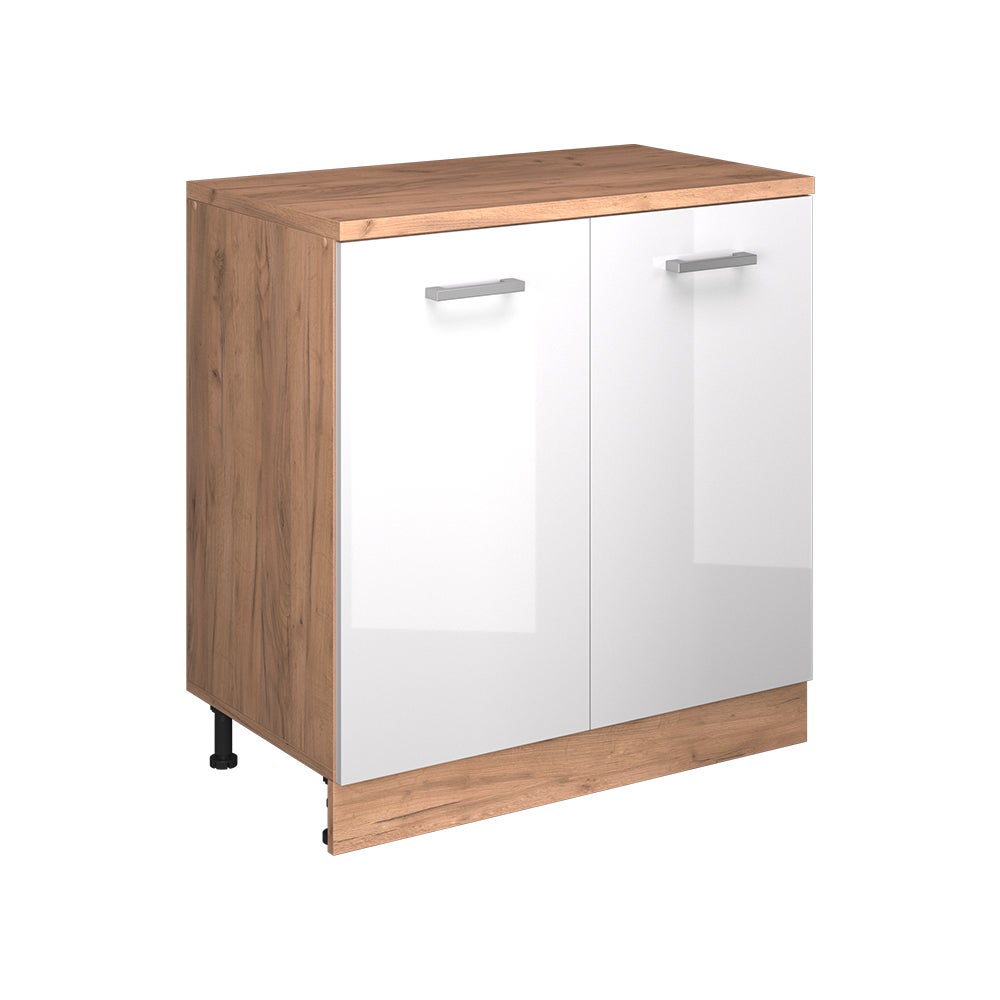 Vicco Szafka rozszerzająca Rion, Biały wysoki połysk/Dąb goldkraft, 80 x 46 cm bez skosu z 2 drzwiami
