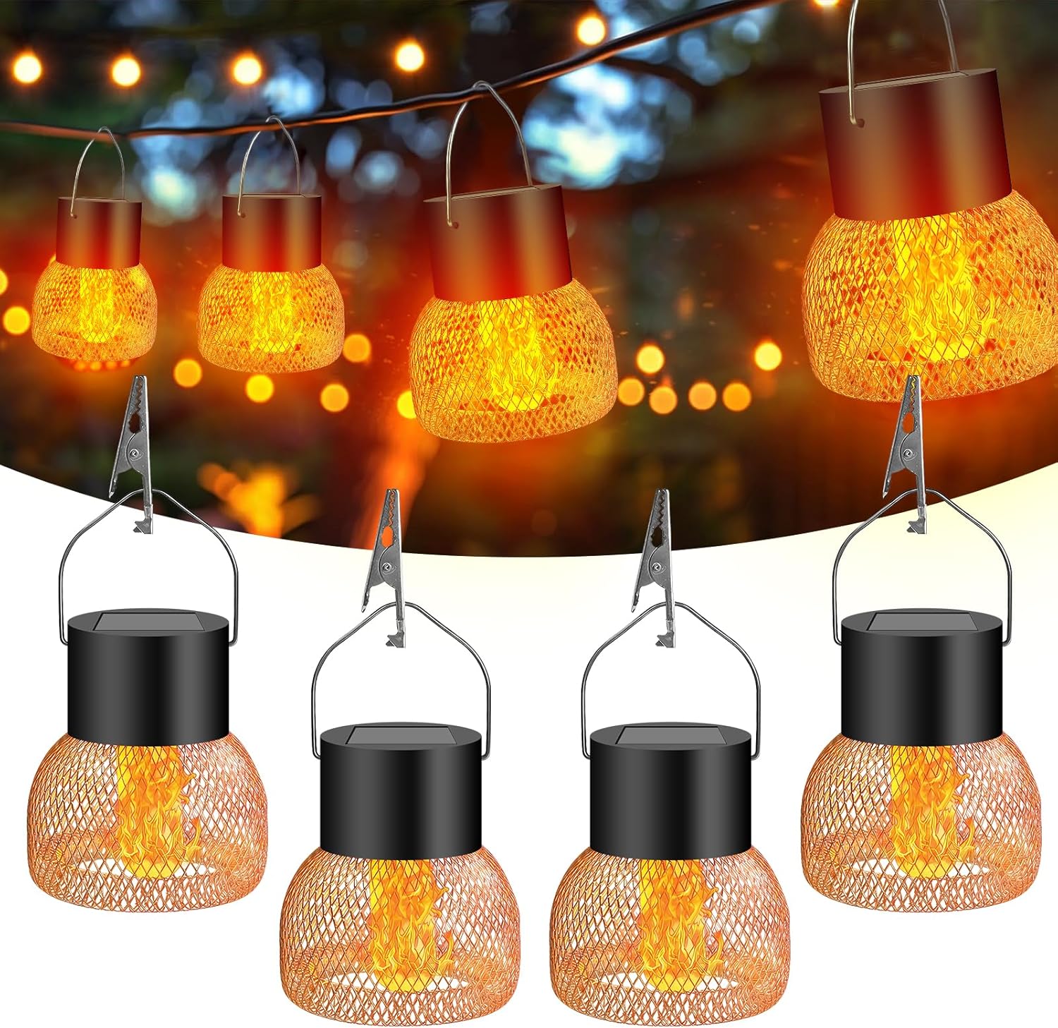 Zestaw 4 zewnętrznych lamp solarnych, wodoodporna zewnętrzna latarnia ogrodowa solarna, zewnętrzna lampa wisząca ogrodowa solarna, do ogrodów