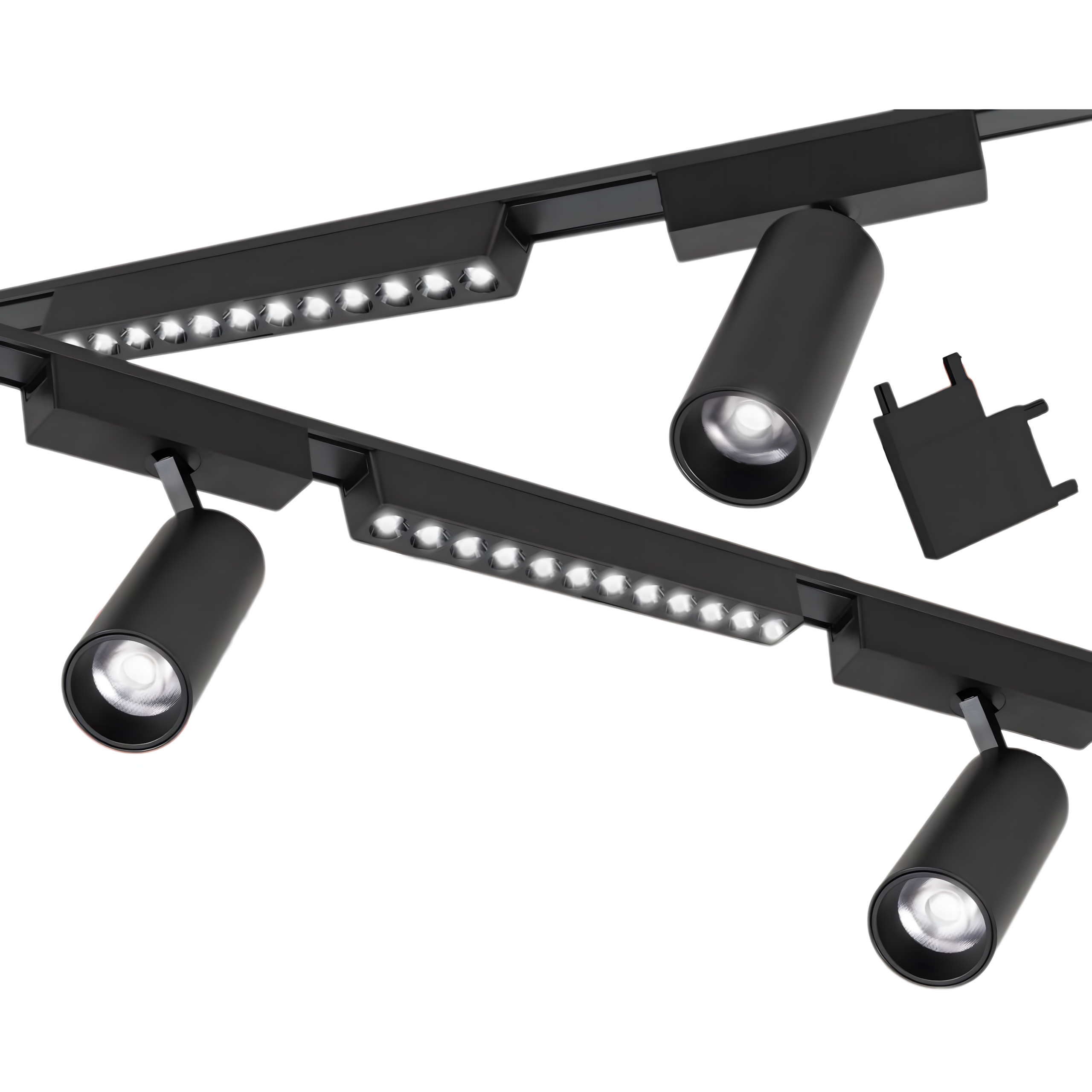 Zestaw oświetlenia szynowego LED Czarny system magnetyczny 2 x szyna 1m + 5 lamp LED + łącznik kątowy - LEDHOFF