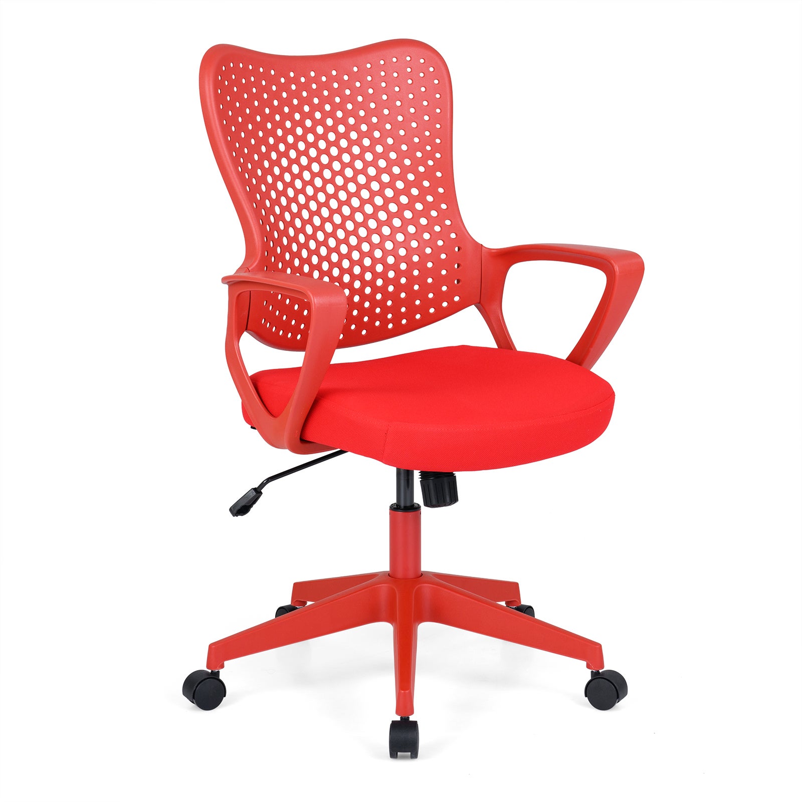 Ergonomiczne krzesło biurowe, obrotowe krzesło biurowe z podłokietnikami, oddychające oparcie, siatkowe siedzisko, obciążenie 150 kg, czerwone