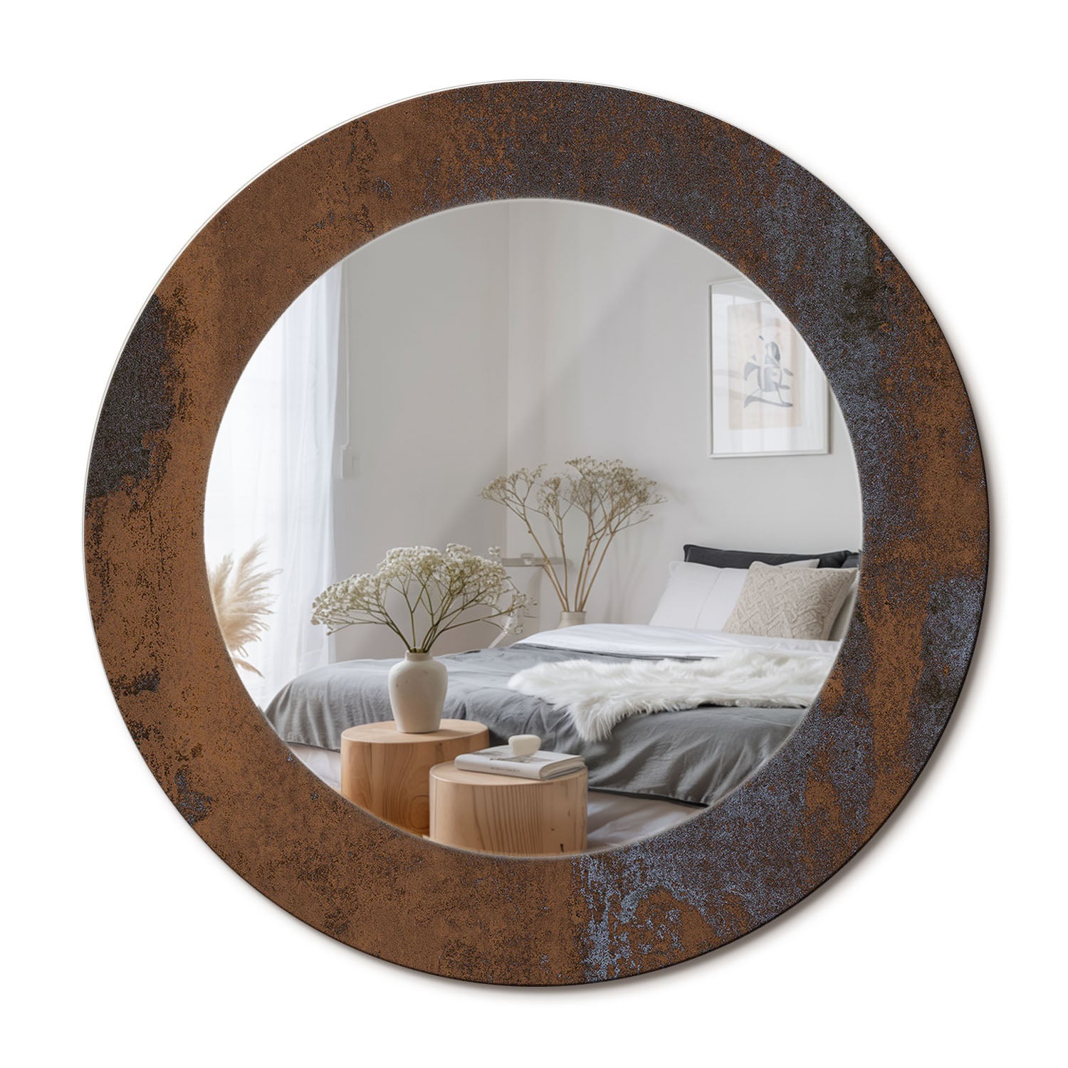 Okrągłe lustro designerskie z hartowanego szkła Metaliczny rustykalny - 50 cm - ArtPrintCave