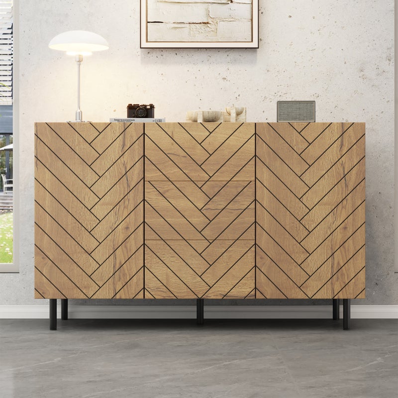 120 × 40 × 76 cm kredens z płyty wiórowej, nowoczesna szafka do przechowywania z 3 szufladami i 2 szafkami do salonu, szafki, szafka z szufladami