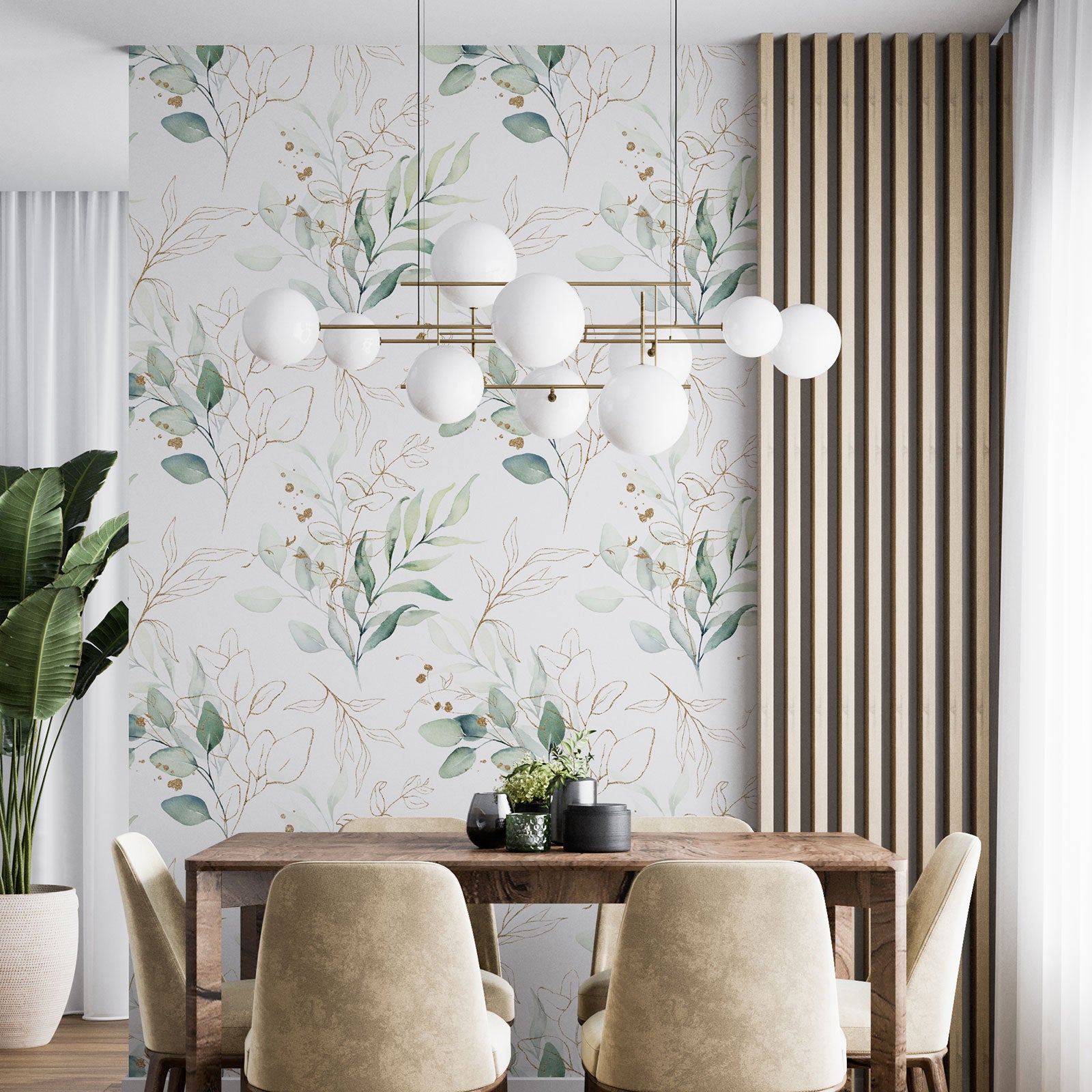 Dekoracyjna tapeta flizelinowa - Wzór botaniczny - Papier Standard 170 g, szorowalny, 6 brytów 60x260 cm - Powierzchnia: szer. 360 x wys. 260 cm