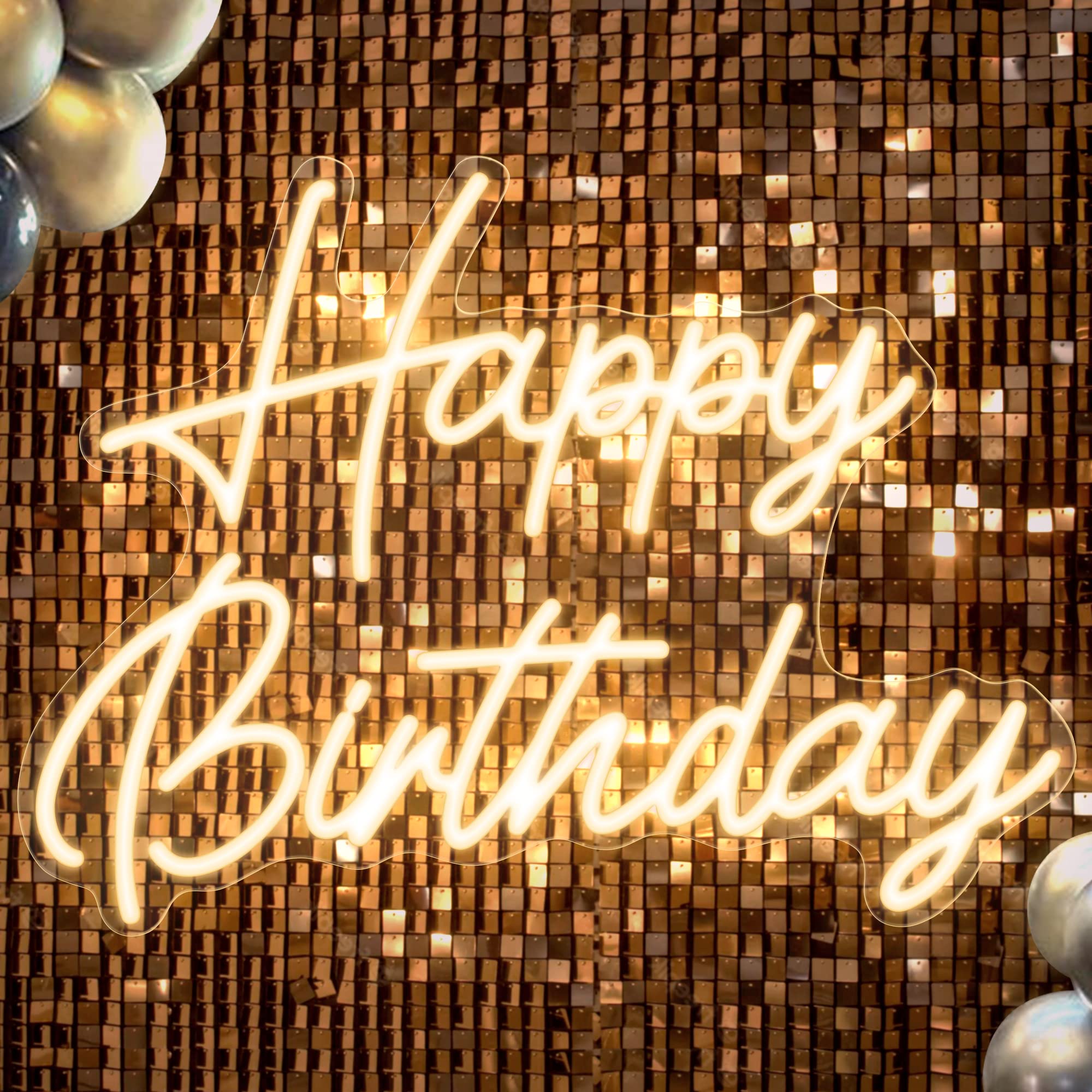 Neonowy panel świetlny „Happy Birthday”, zasilany przez USB, z diodami LED o regulowanej jasności, do dekoracji przyjęcia urodzinowego, 42 x 31 cm