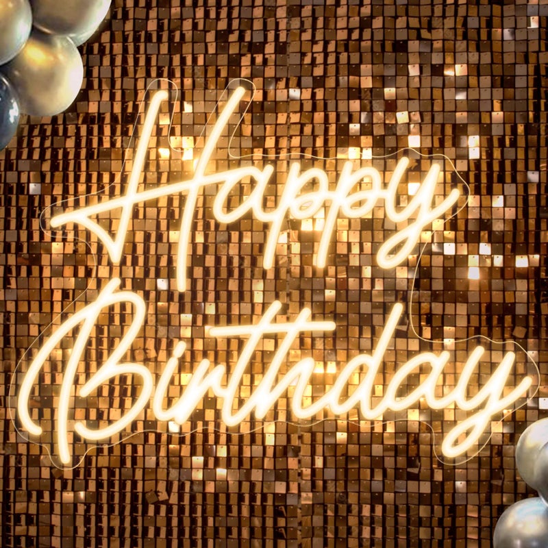 Neonowy panel świetlny „Happy Birthday”, zasilany przez USB, z diodami LED o regulowanej jasności, do dekoracji przyjęcia urodzinowego, 42 x 31 cm