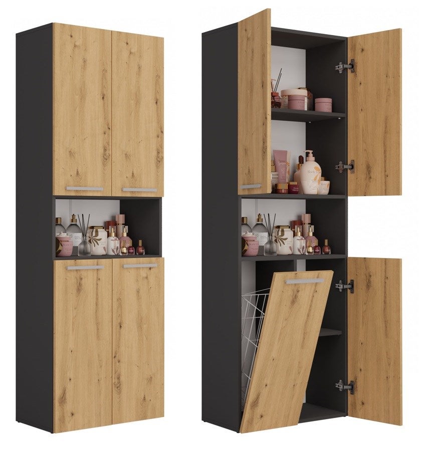 Topeshop Szafka Łazienkowa NEL 1K DD ANT/ART KP Grafitowy Dąb